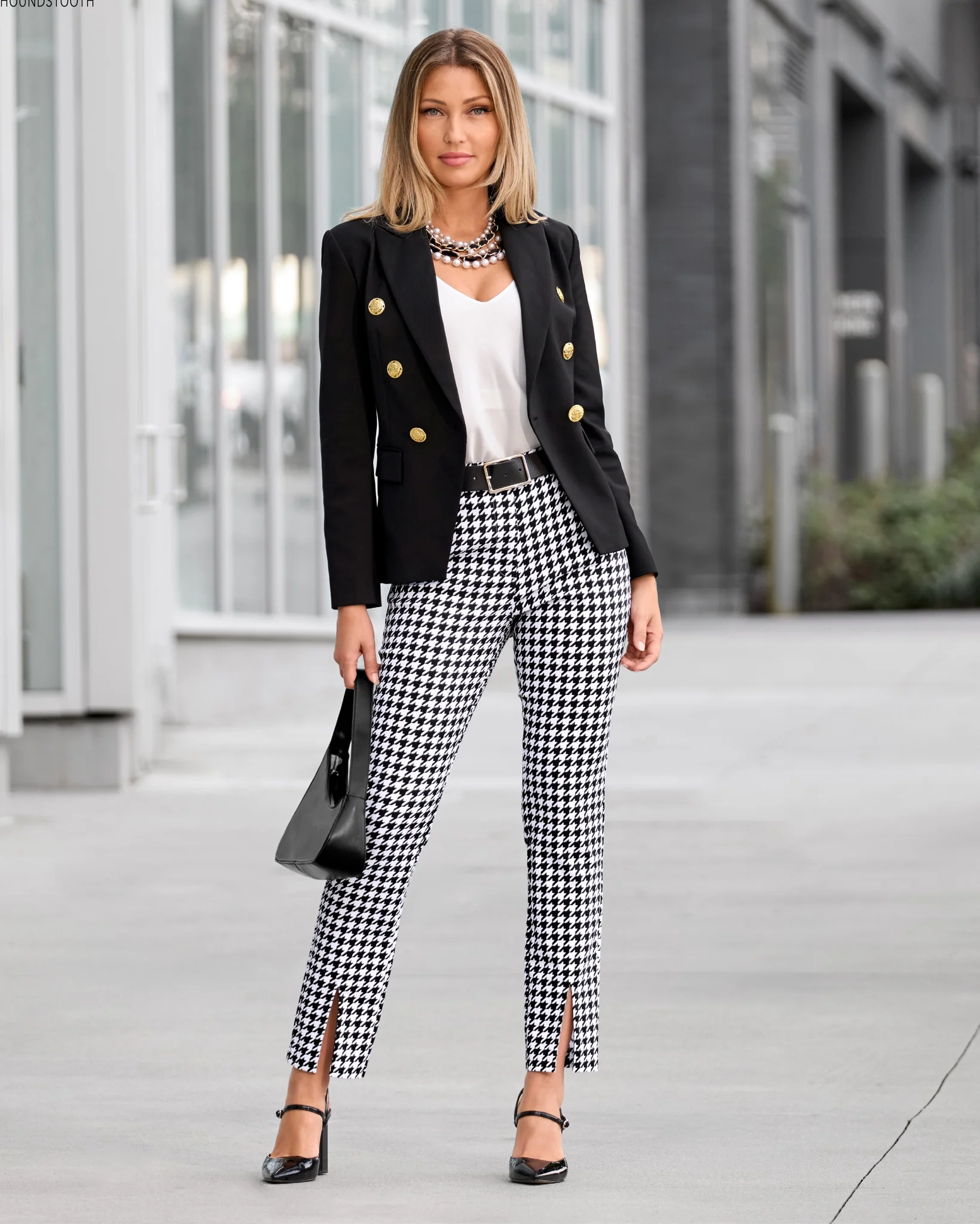 Newport Modern Slim Straight Leg Slit-Front Printed Trouser Pant Black/White - Mycitystee