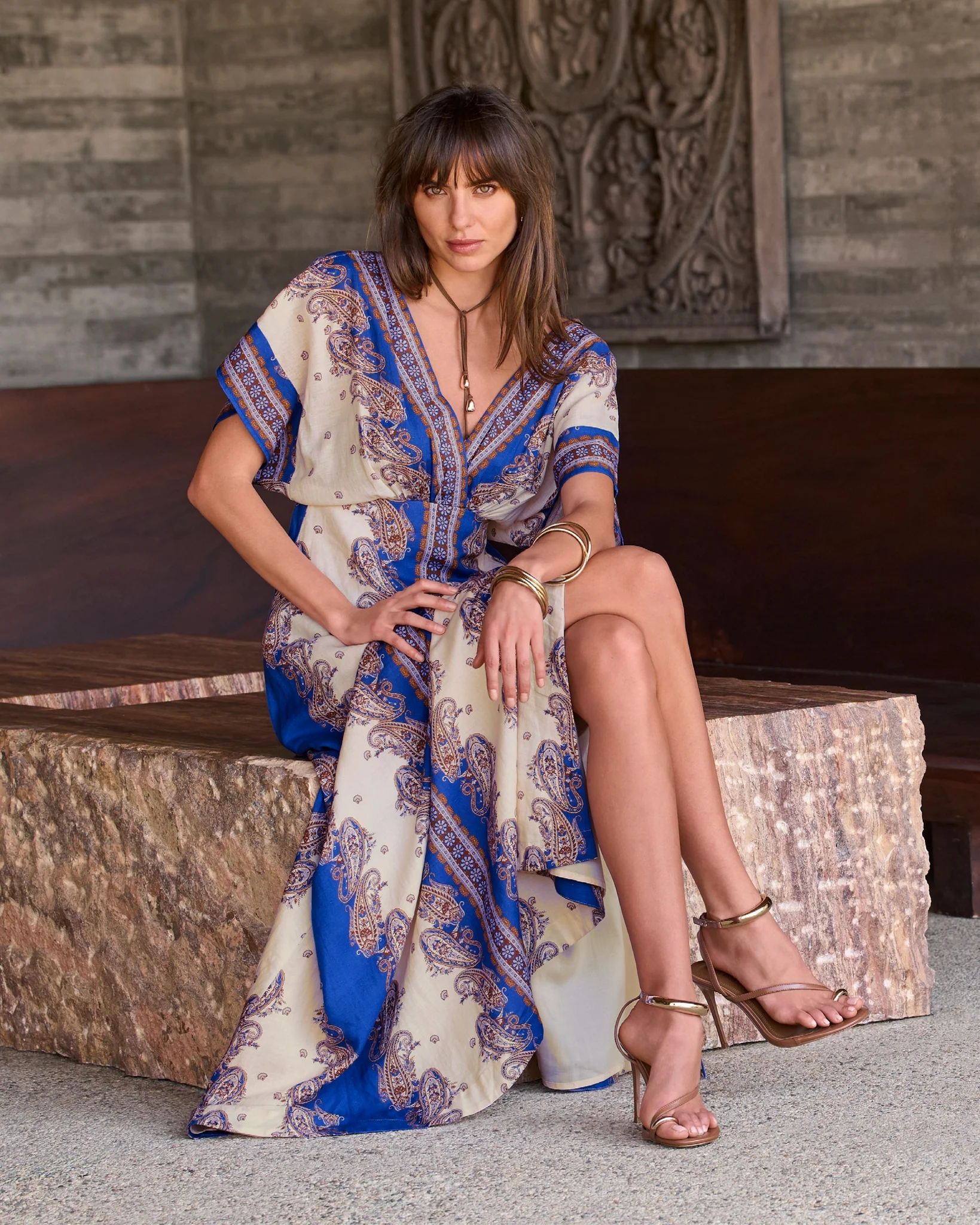Paisley Border Print Effortless Boho Maxi Dress Forever Paisley - Mycitystee