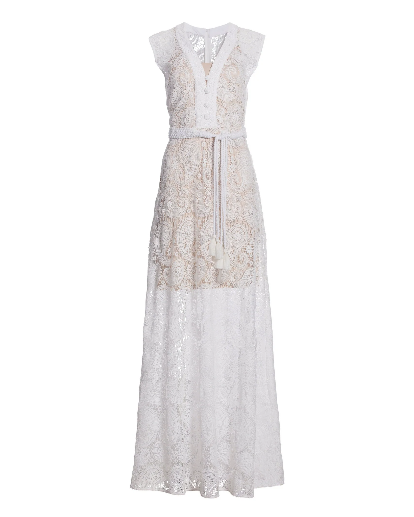 Paisley Lace Sleeveless Maxi Dress White - Mycitystee