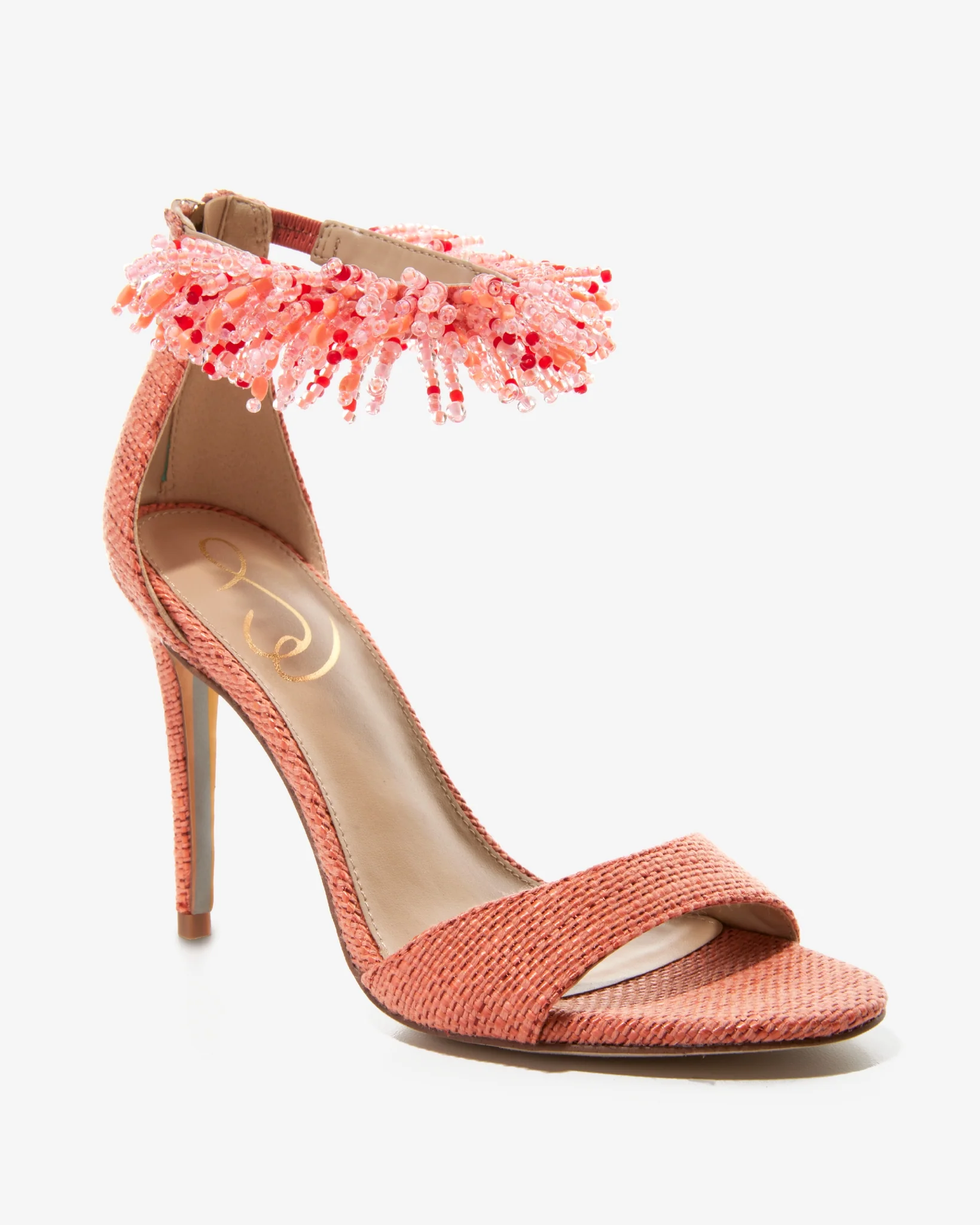 Beaded Ankle Strap Heel Pink - Mycitystee