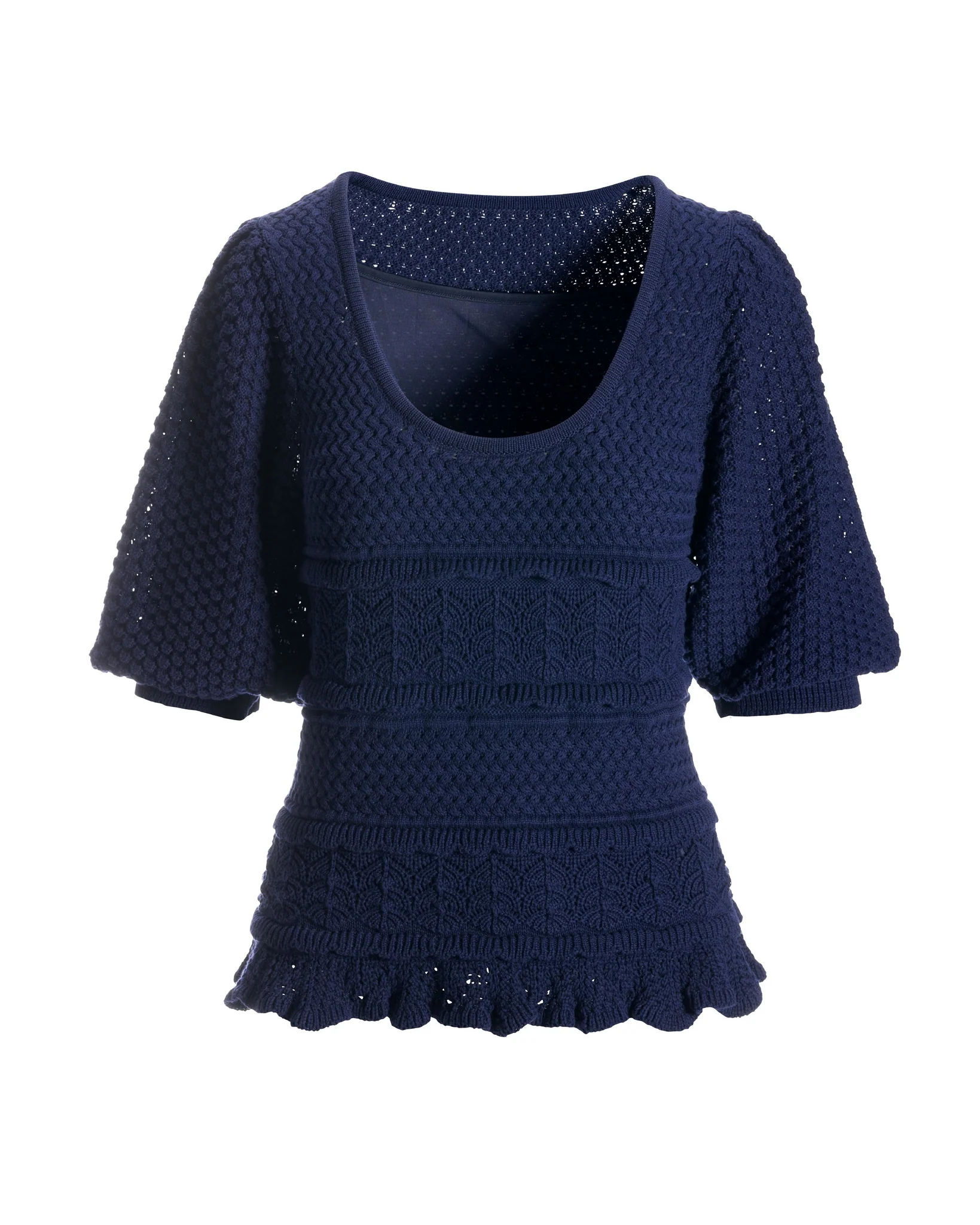 Crochet Detail Puff Sleeve Sweater Navy - Mycitystee