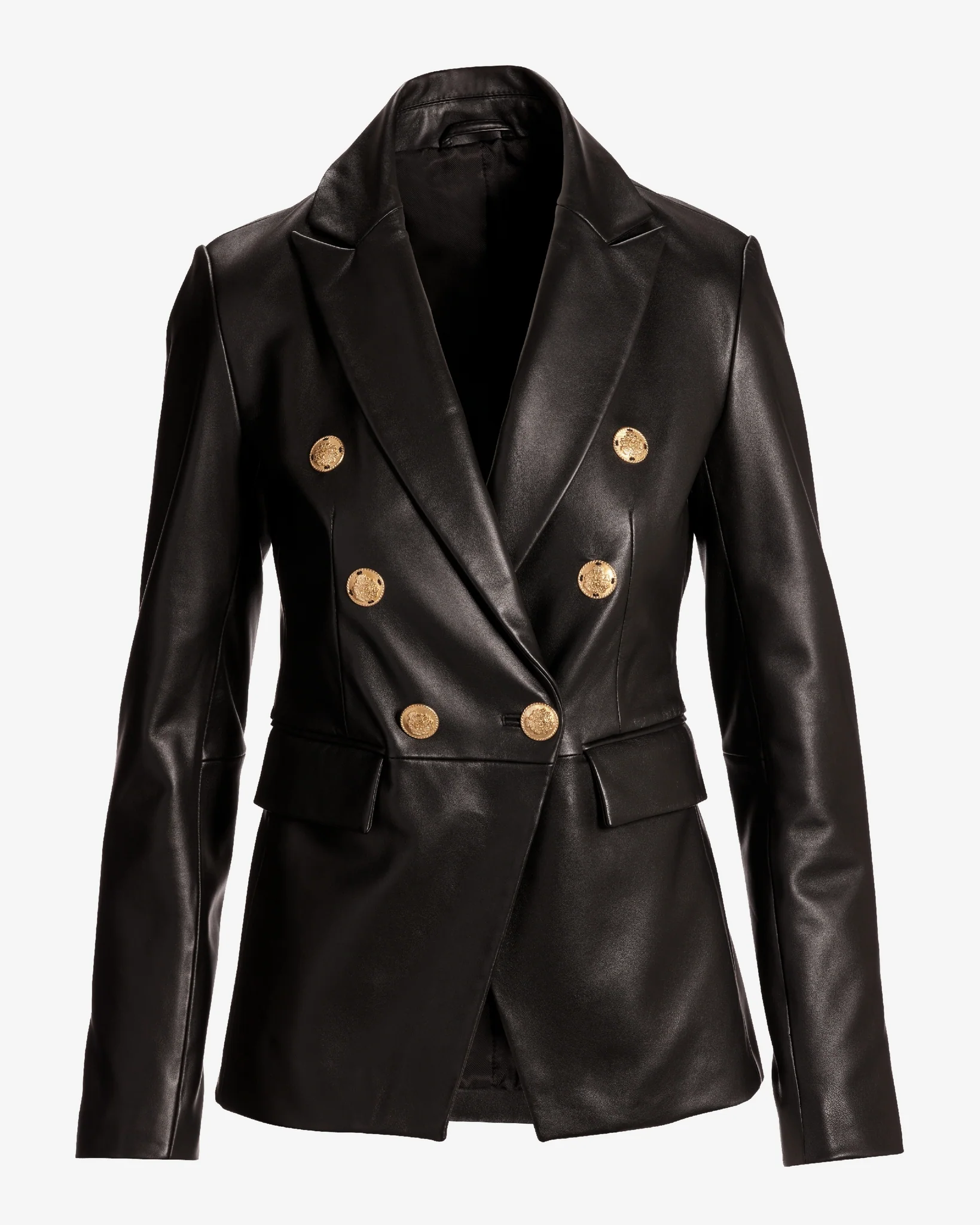 Genuine Leather Double Breasted Blazer Black - Mycitystee