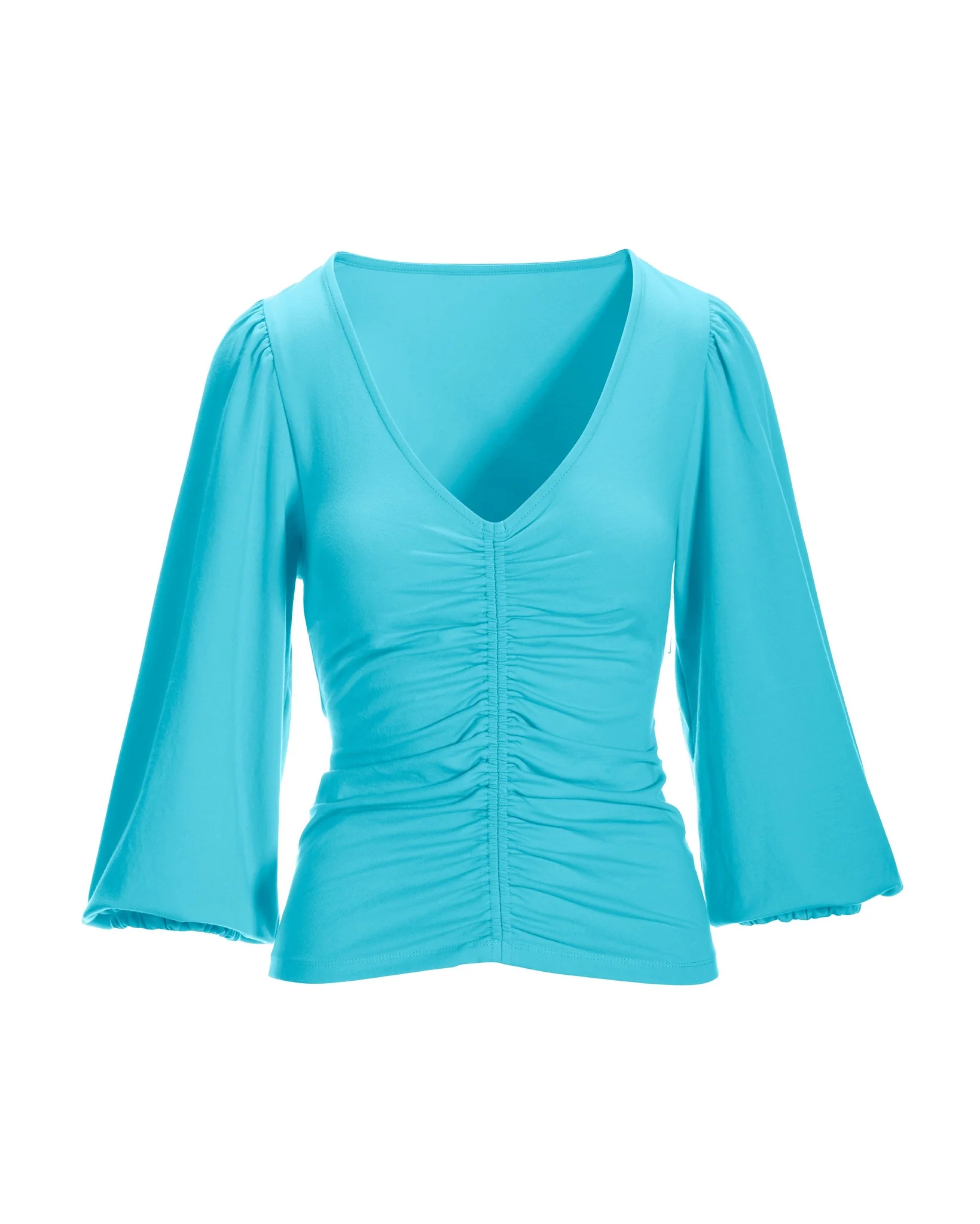 So Sexy Ruched Front V-Neck Top Fountain Blue - Mycitystee