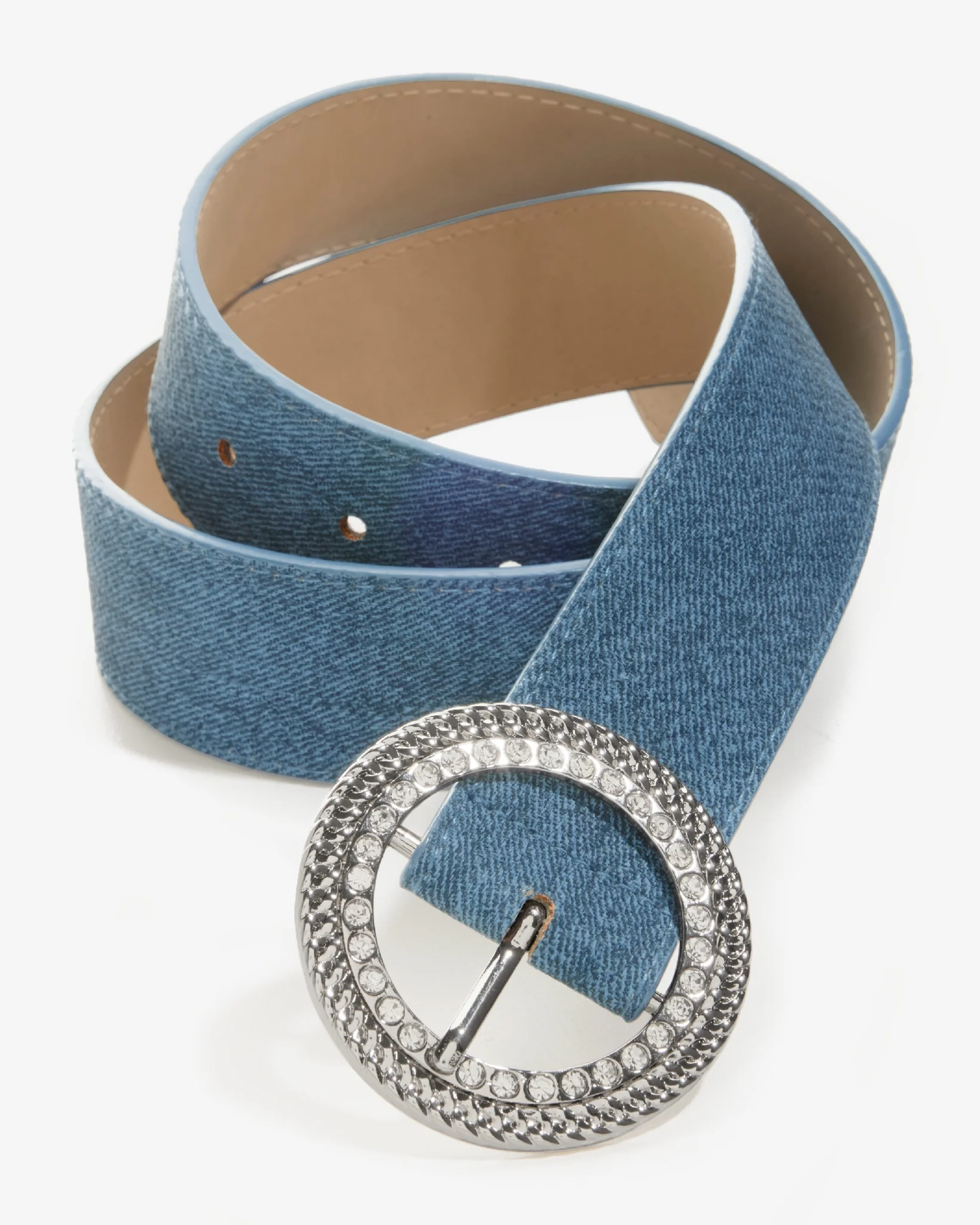 Denim Rhinestone Buckle Belt Blue Denim - Mycitystee