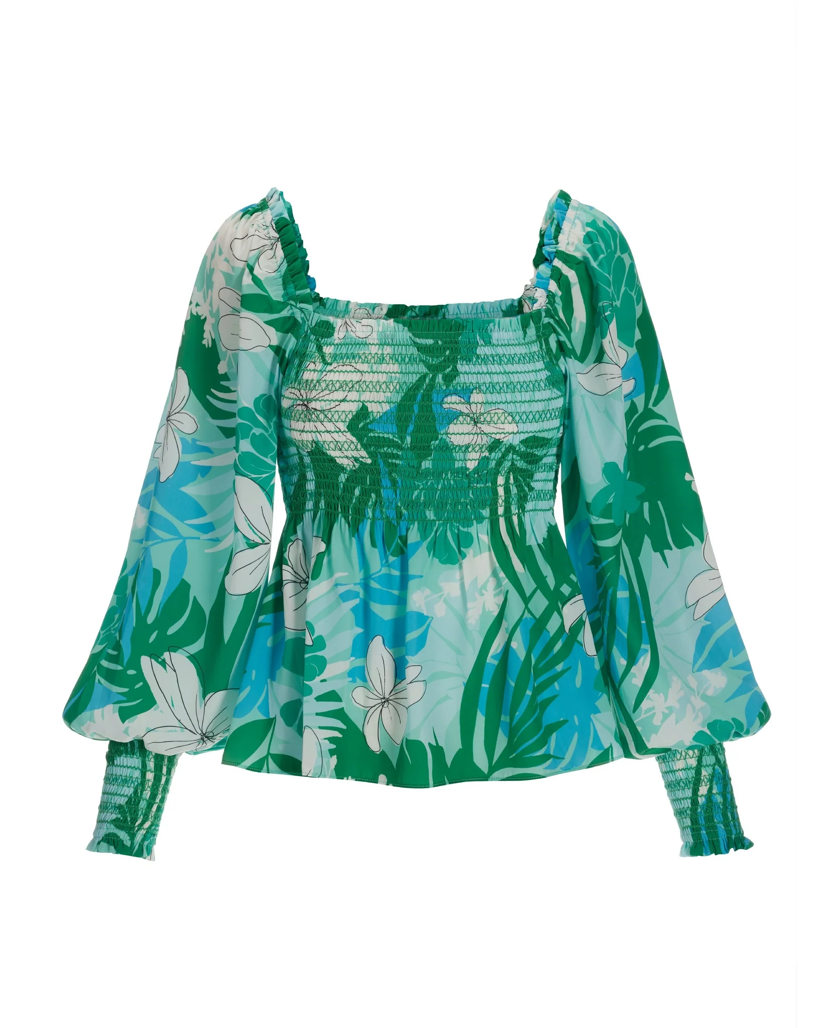 Palm Print Isabela Smocked Peplum Blouse Multi - Mycitystee
