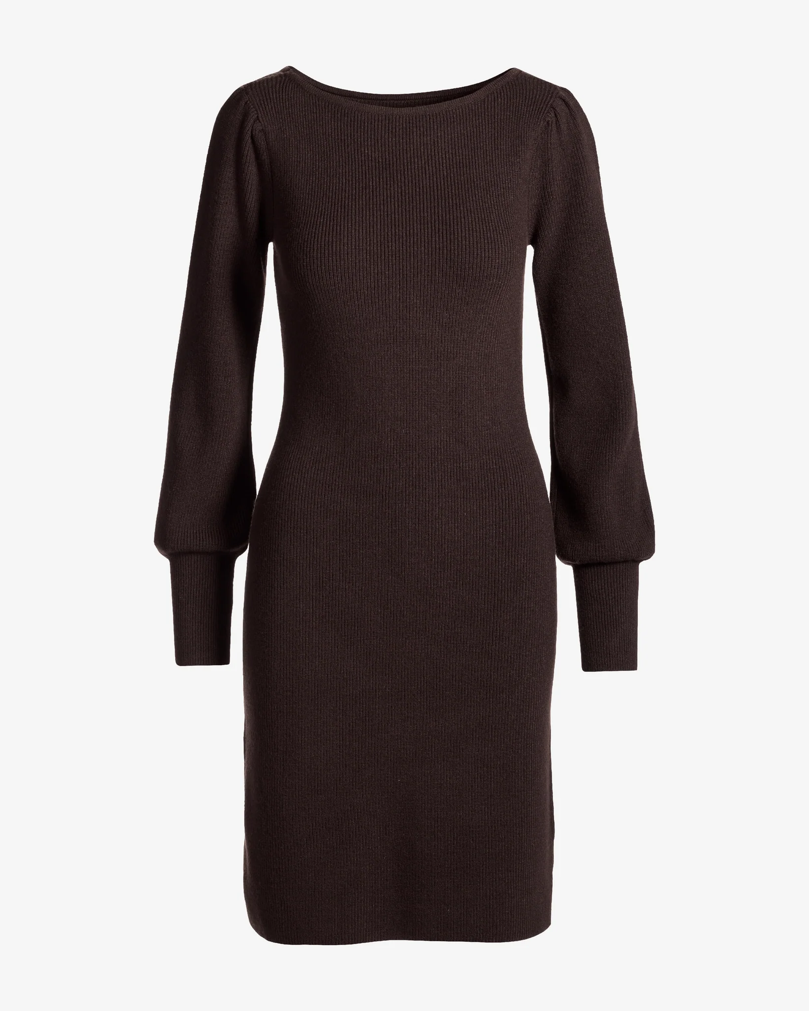 Boat Neck Balloon Sleeve Sweater Dress Chocolate Torte - Mycitystee