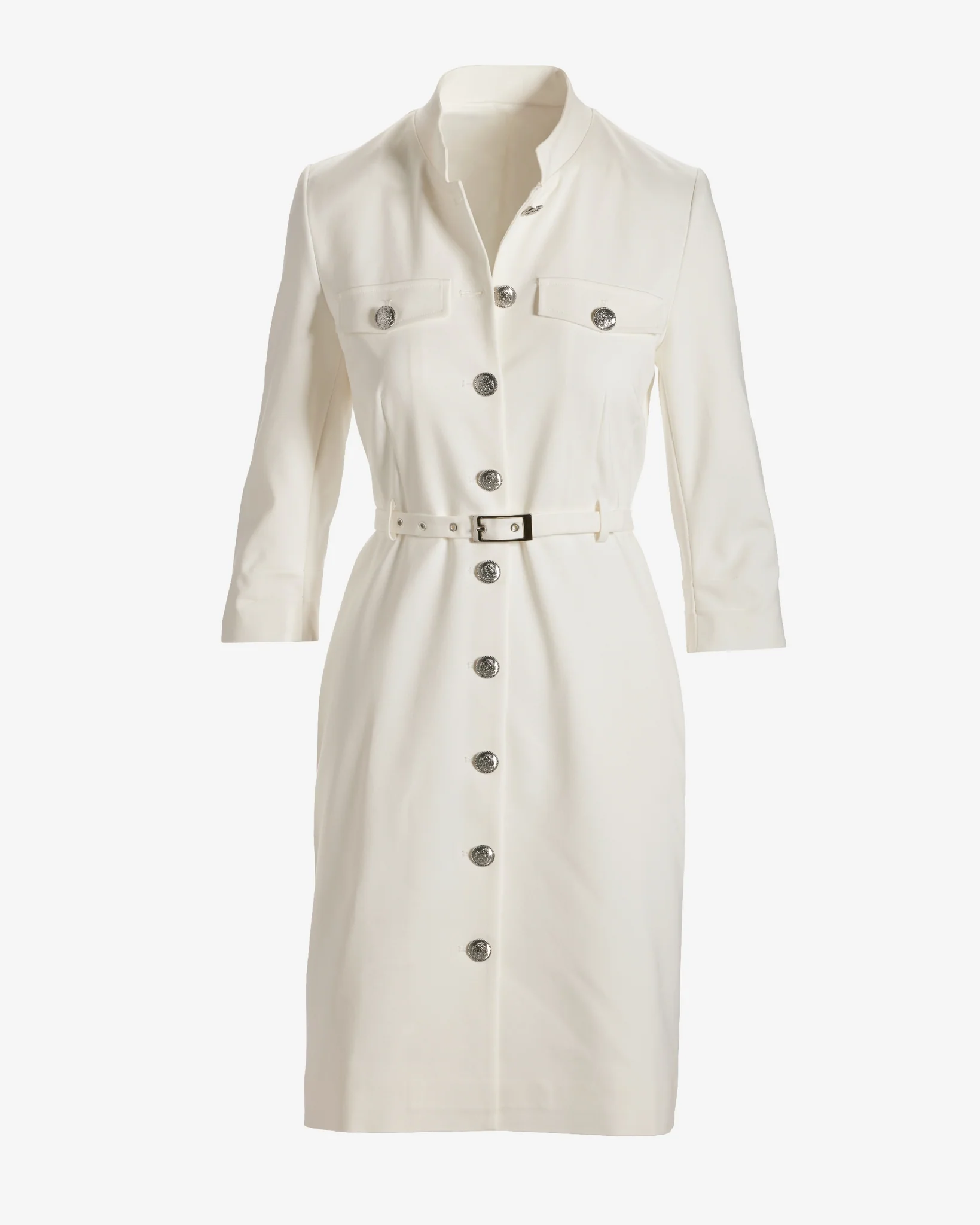 Modern Belted Elbow Sleeve Sheath Dress Ivory - Mycitystee