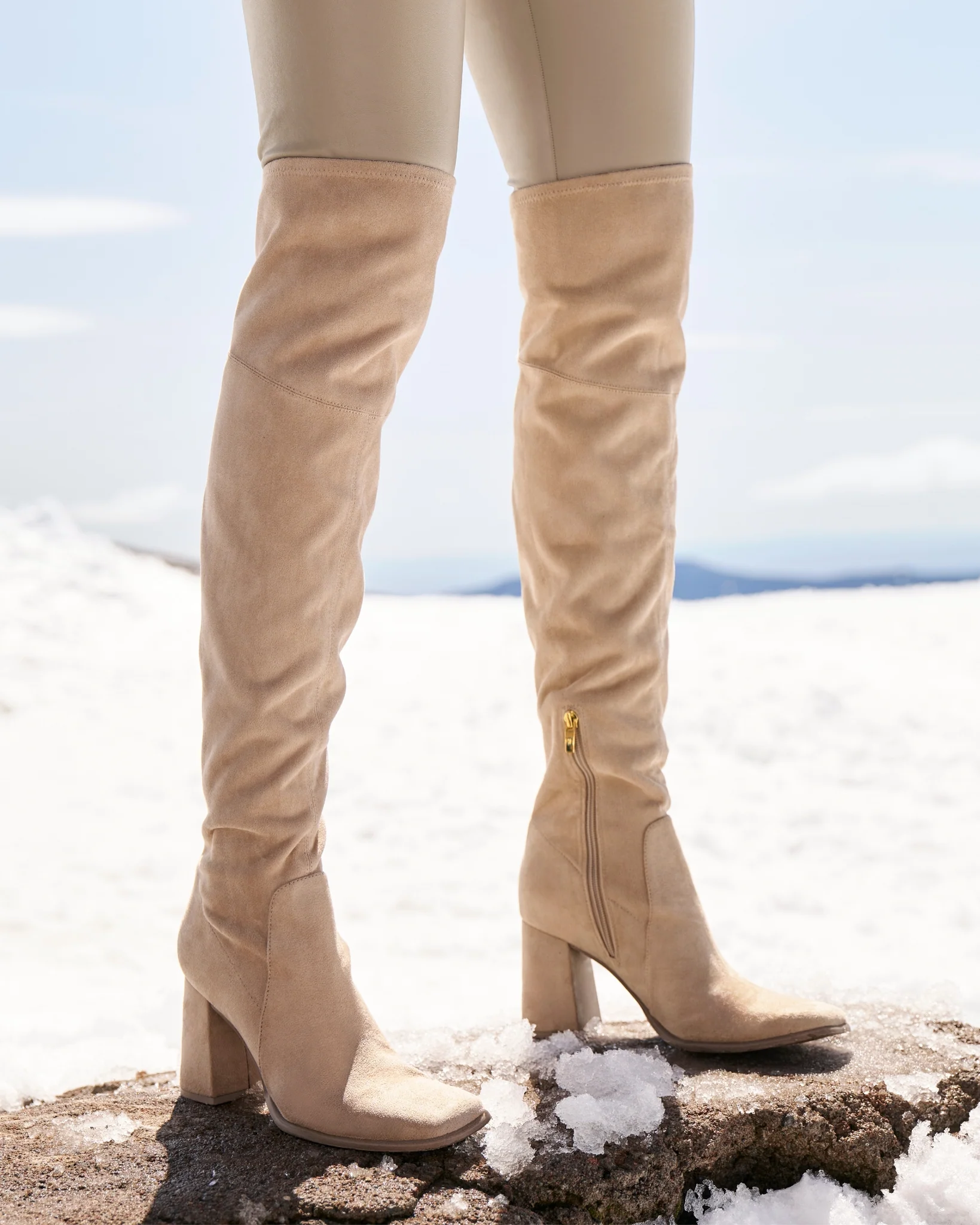 Over the Knee Square Toe Boot Natural - Mycitystee