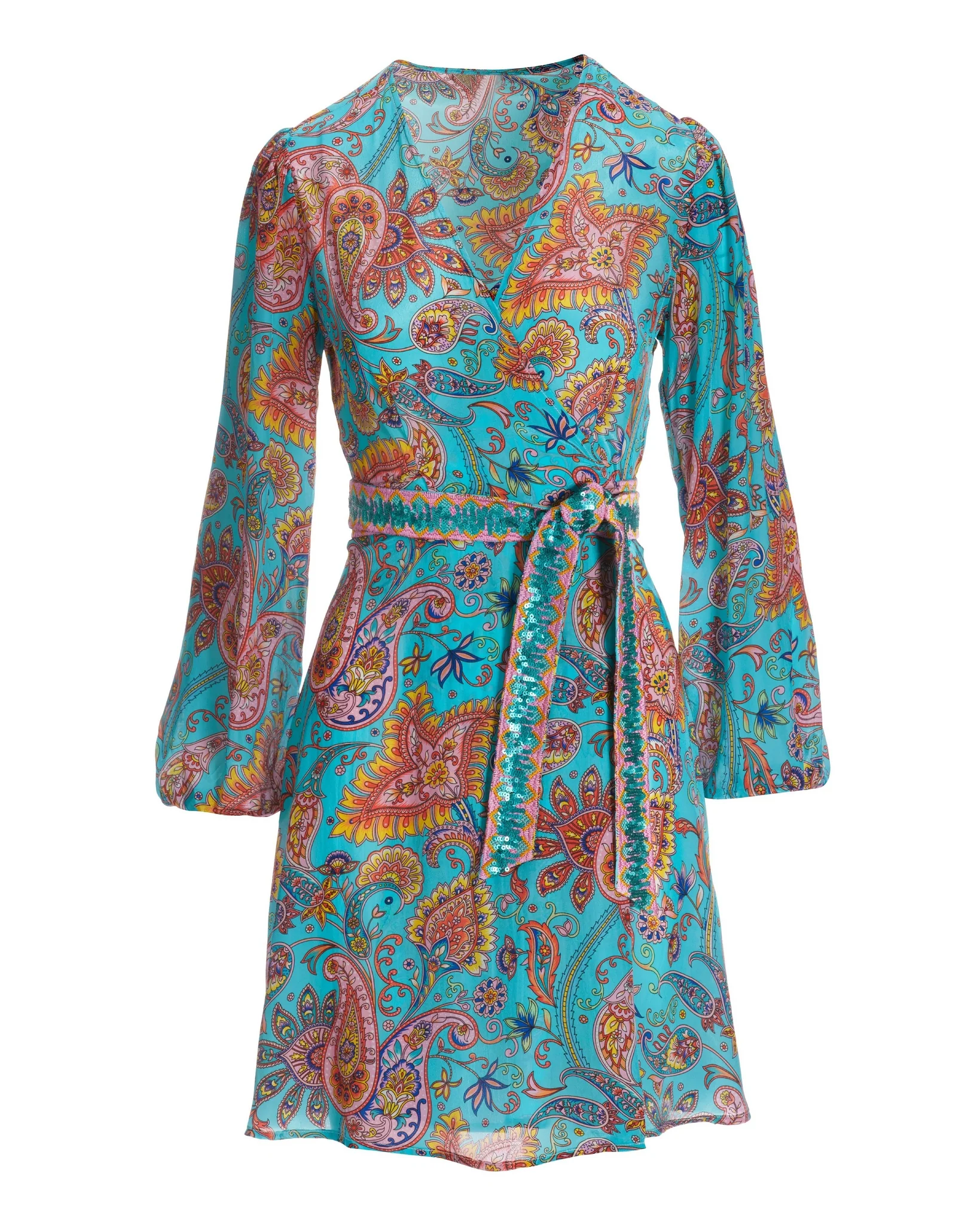 Beach Paisley Embellished Printed Wrap Dress Multi - Mycitystee