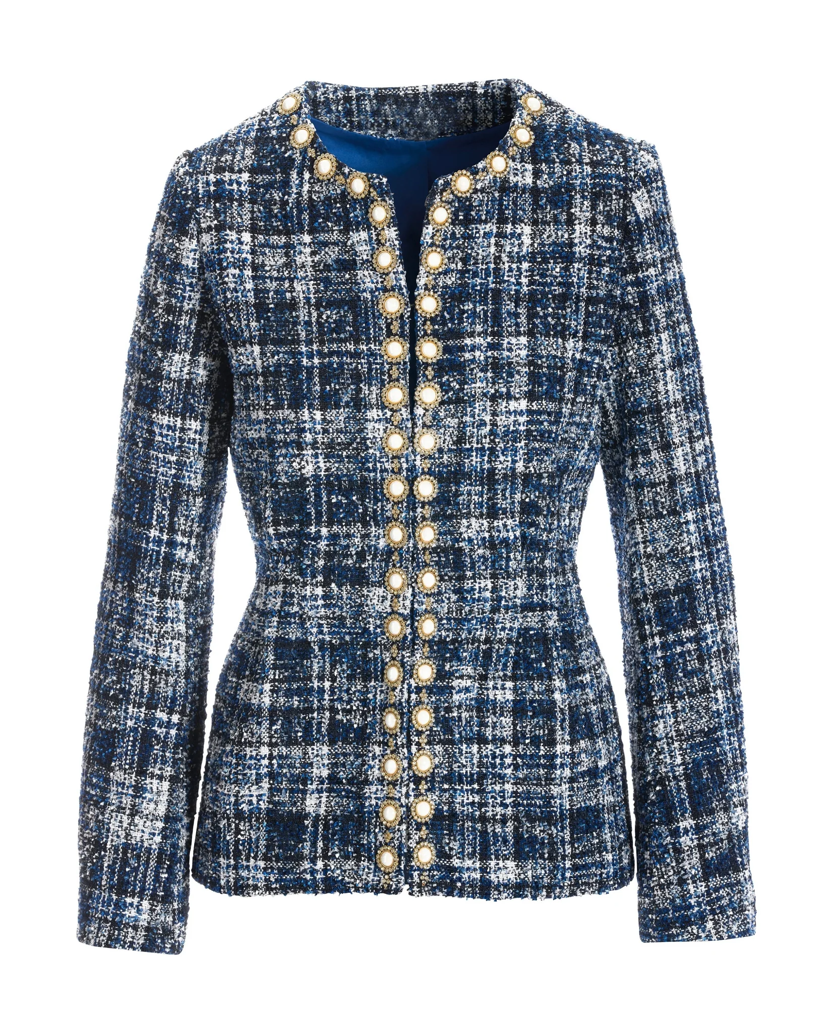 Pearl Trim Tweed Parisian Jacket Navy Multi - Mycitystee