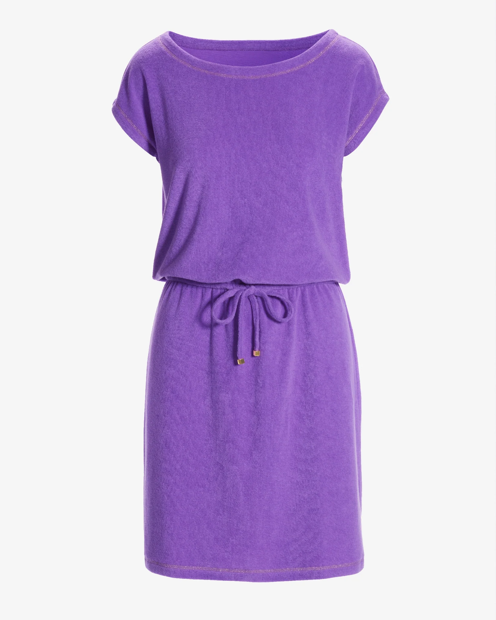 Beach Terry Wide Neck Drawstring Dress Amethyst Orchid - Mycitystee