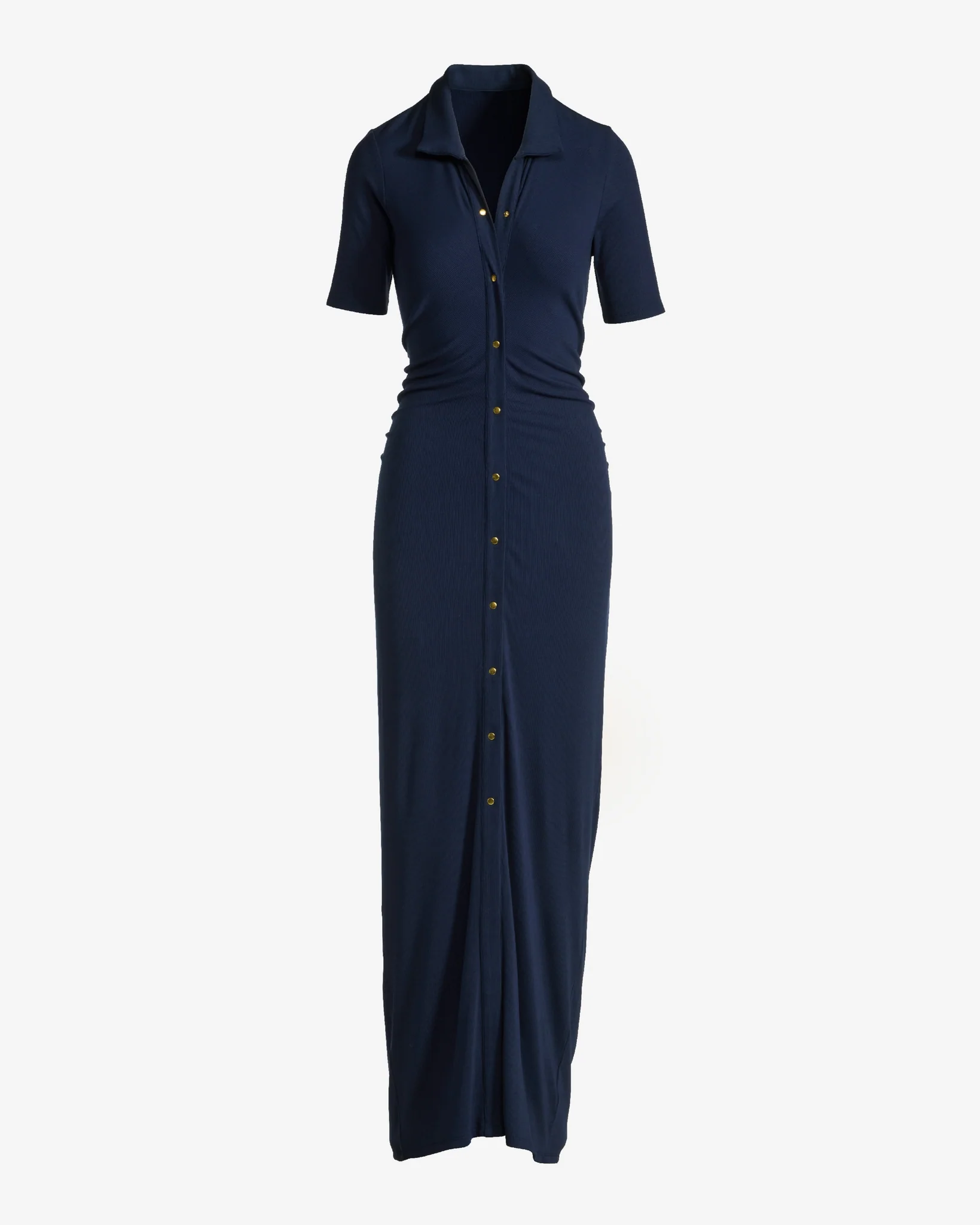 Button Up Rib Elbow Sleeve Maxi Dress Navy - Mycitystee