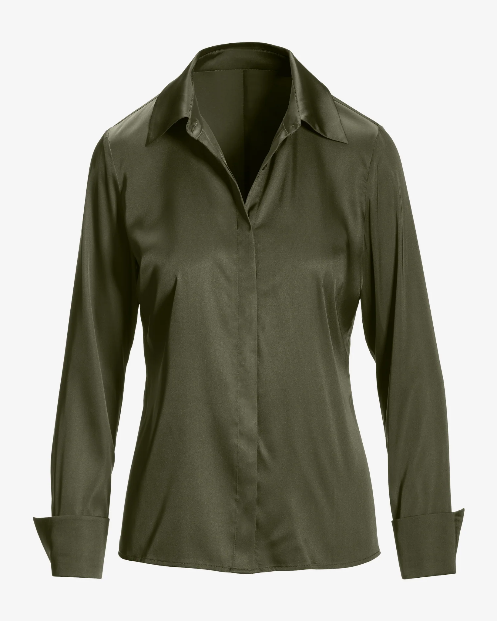Sophia Button-Up Charmeuse Blouse Olive - Mycitystee