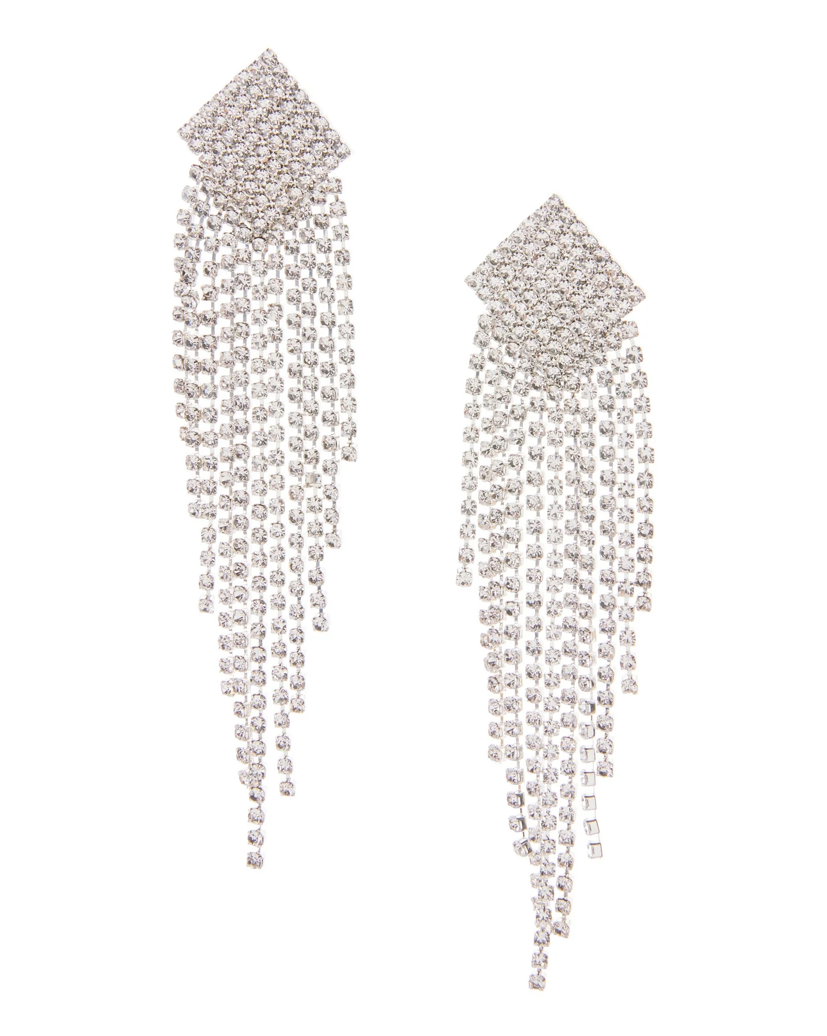Rhinestone Fringe Earring Silver - Mycitystee