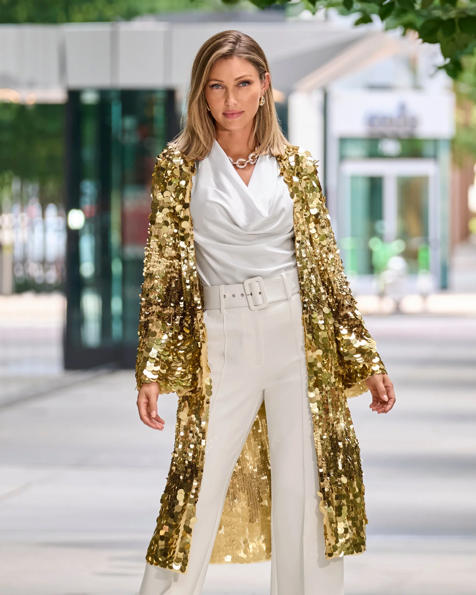 Paillette Bell Sleeve Duster Gold - Mycitystee