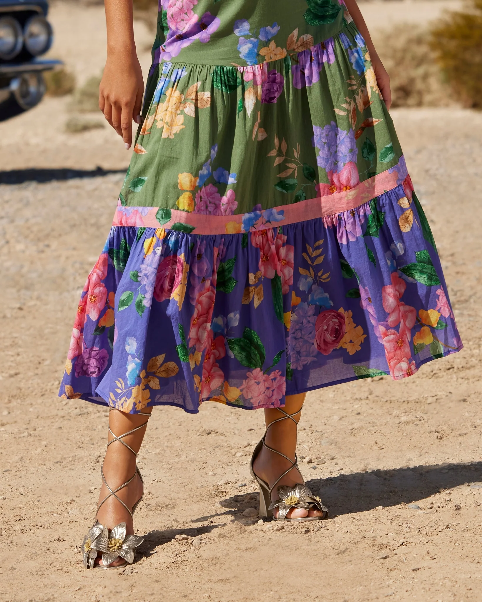 Floral Lace Up Heel Gold - Mycitystee