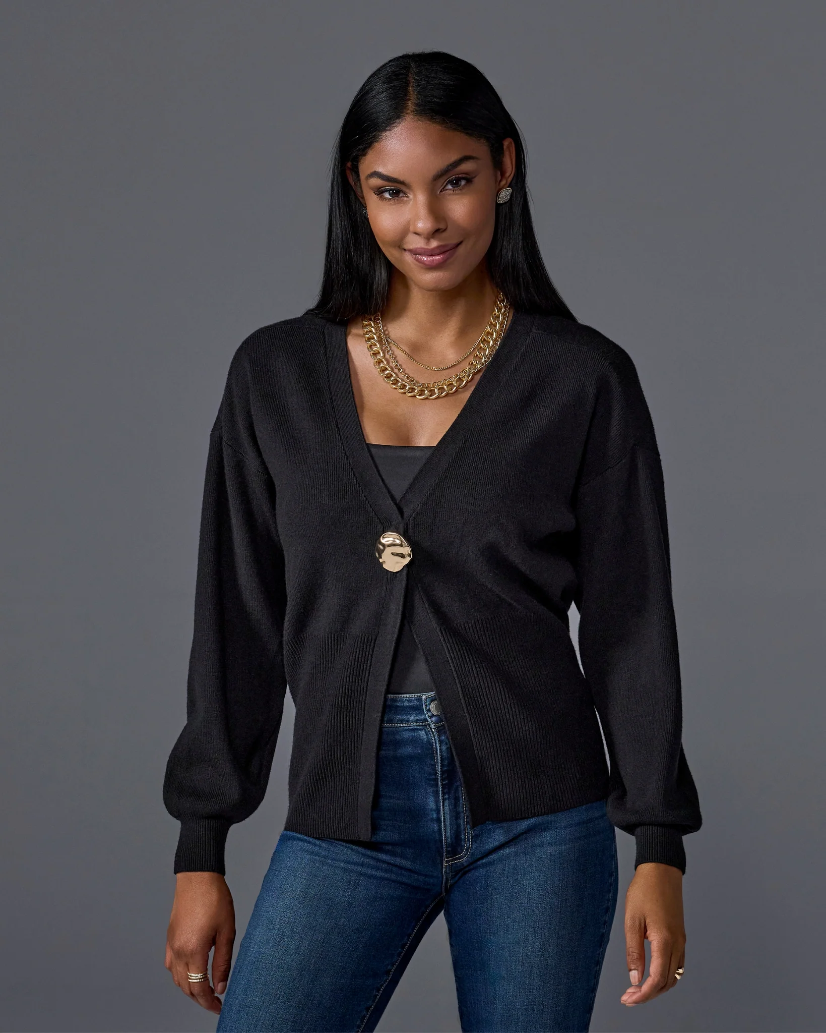 Single Button Cardigan Black - Mycitystee
