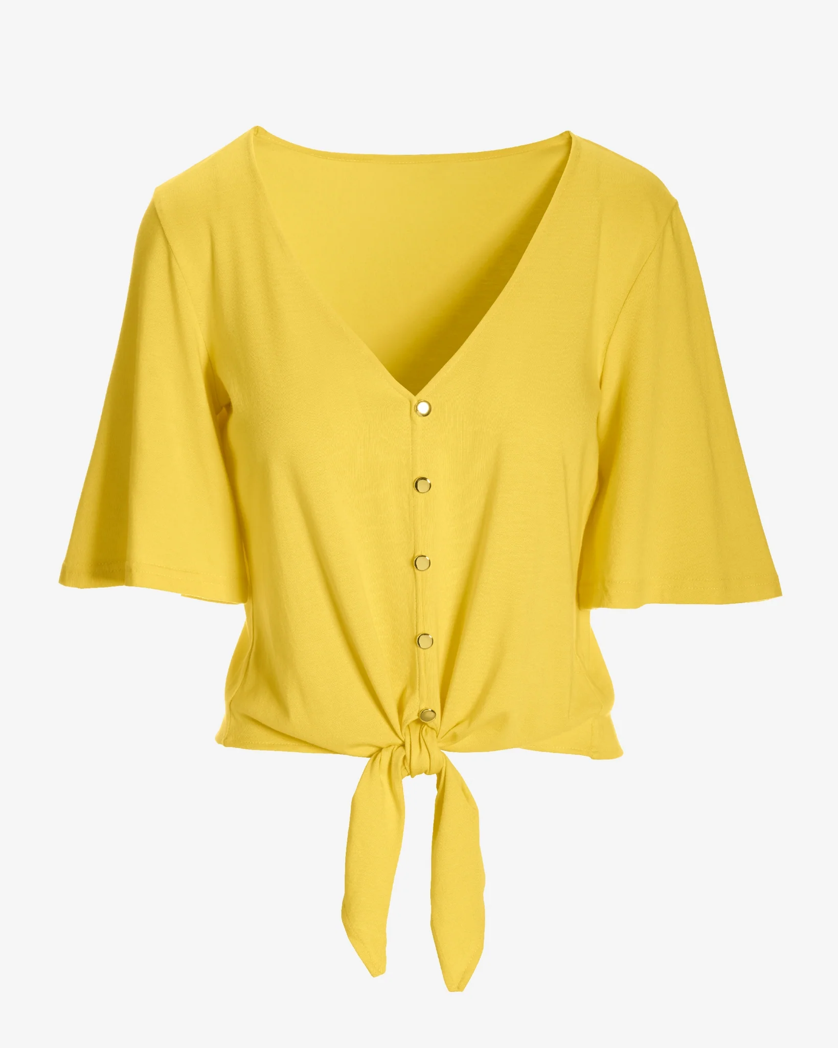 Button Front Tie Front Tee Lemon Drop - Mycitystee