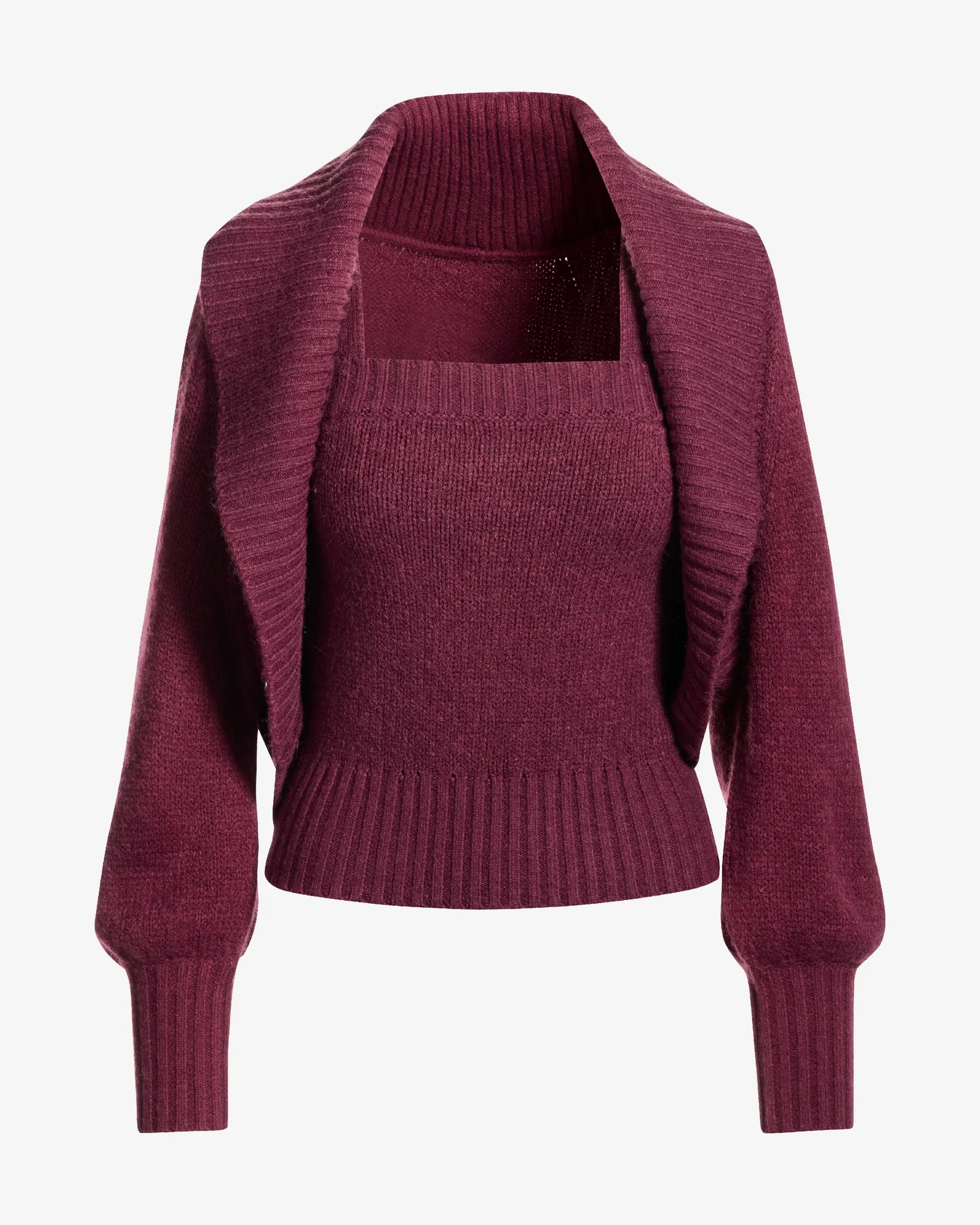 Cardigan and Square Neck Tank Sweater Set Black Cherry - Mycitystee
