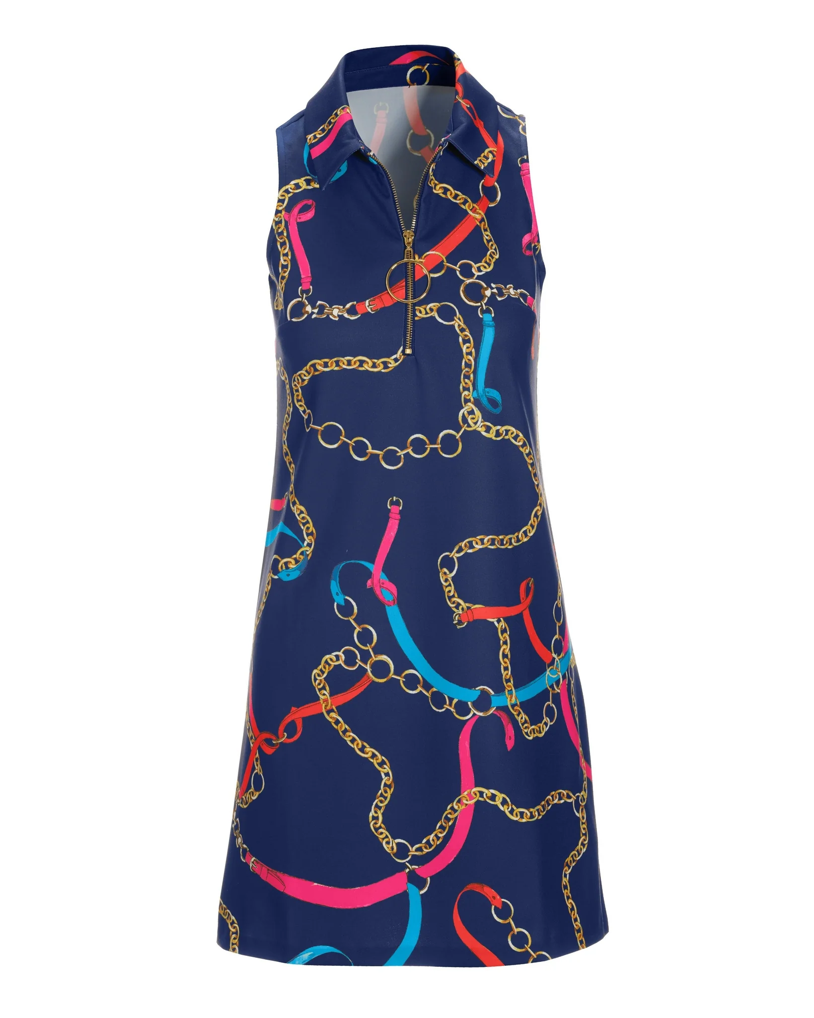 Status Zip Collared Dress Navy Multi - Mycitystee
