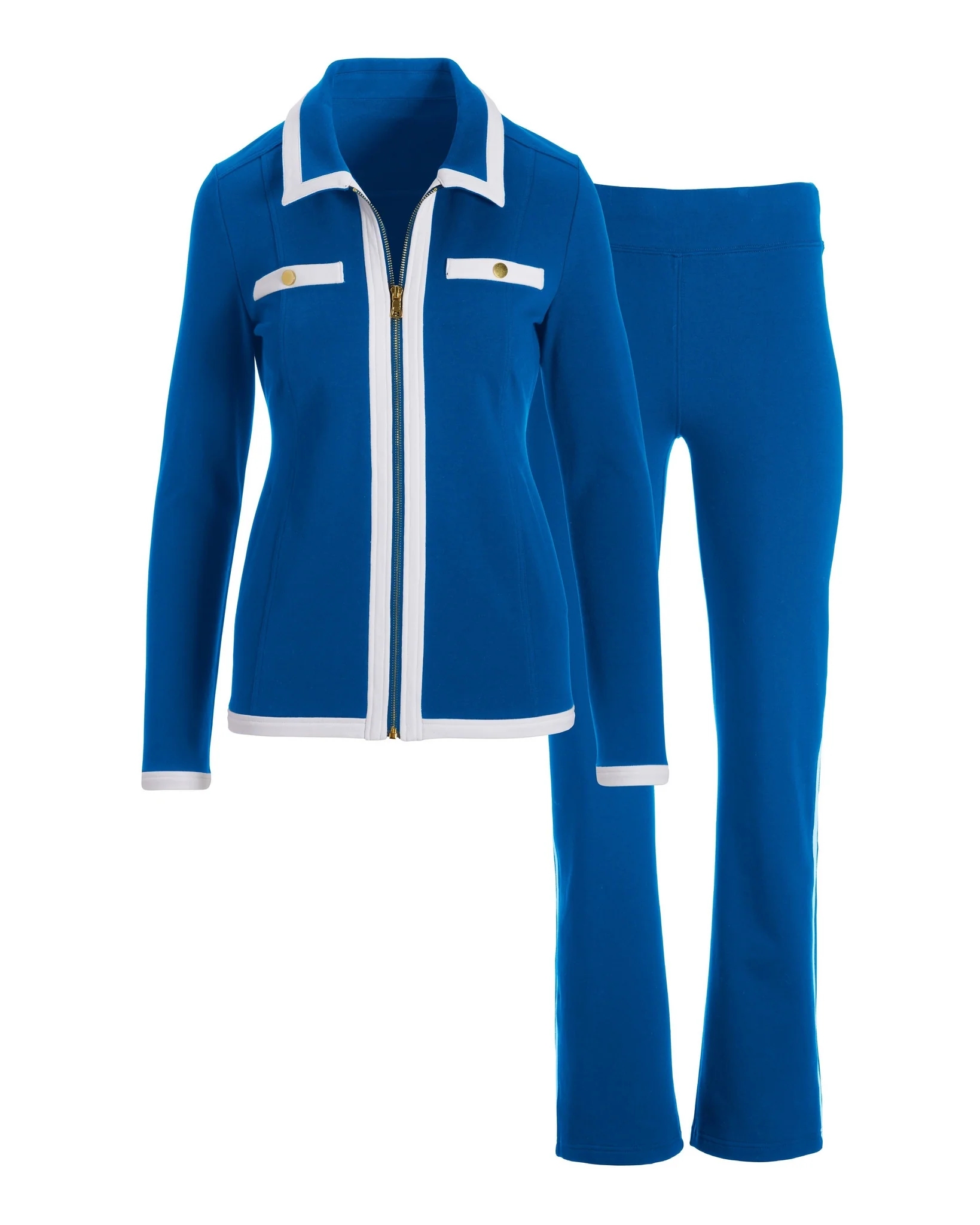 Collared Color Block Zip Sport Set Blue White - Mycitystee