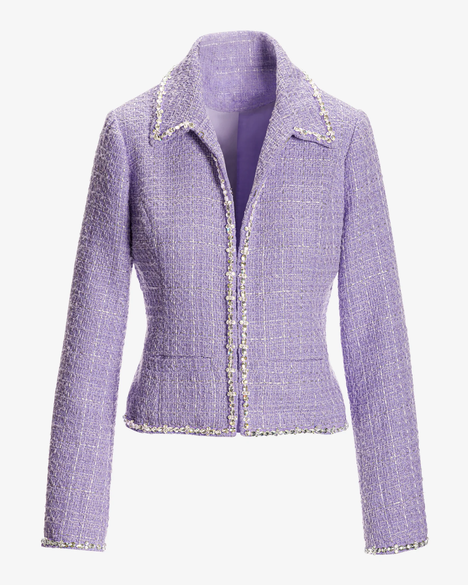 Crystal Trim Collared Tweed Jacket Violet Tulip - Mycitystee