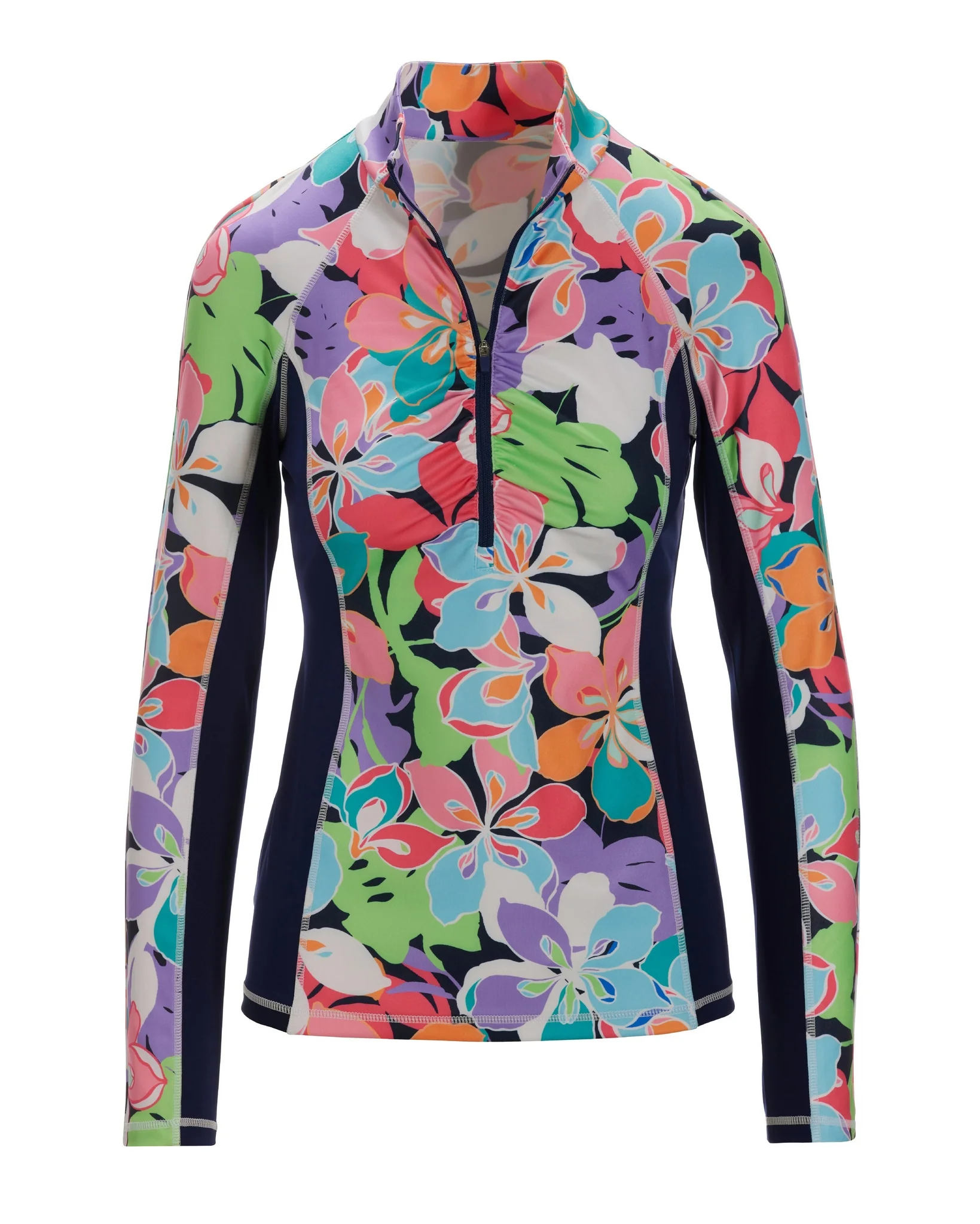 B-Active Bright Abstract Print Half-Zip Sport Top Multi - Mycitystee