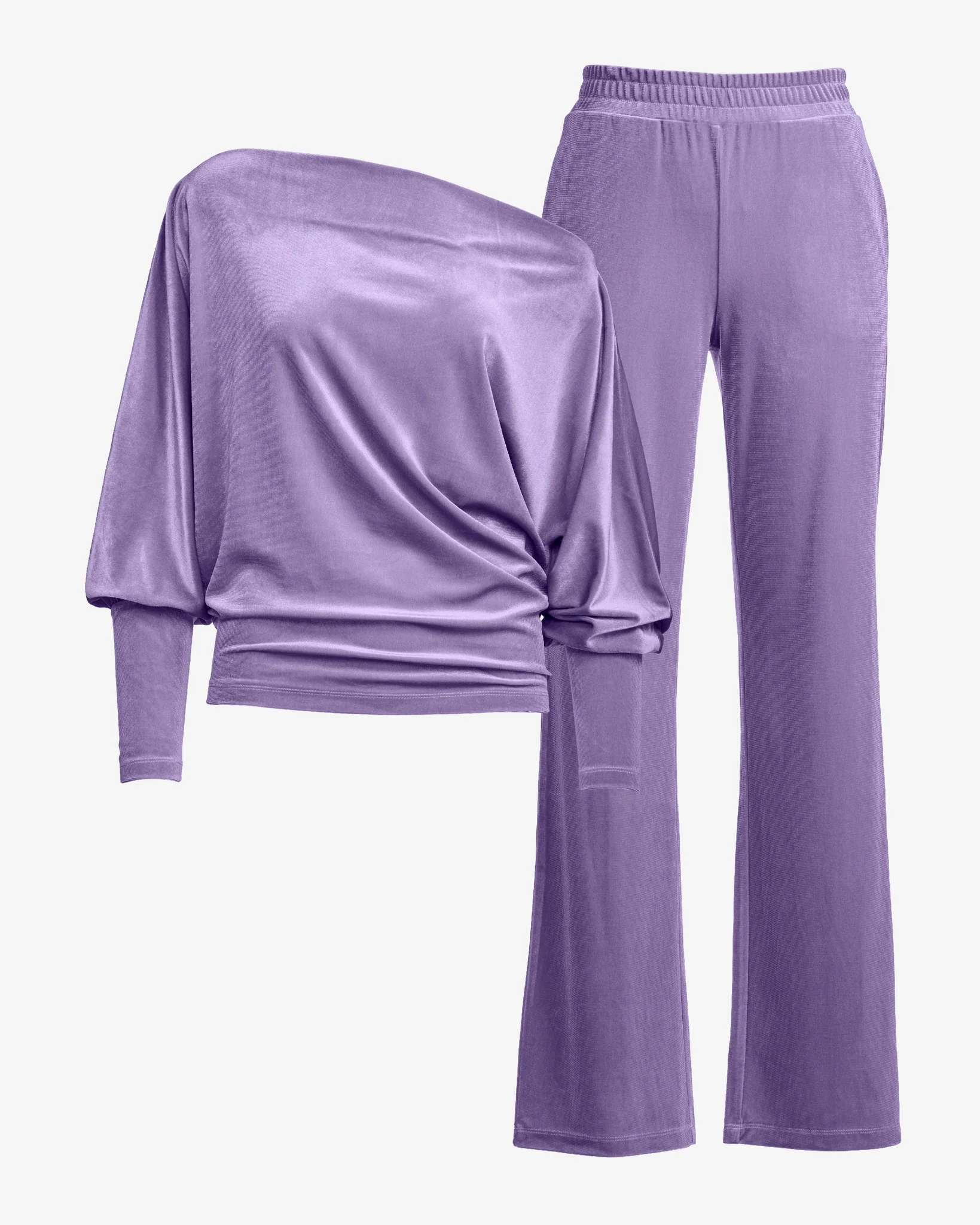 Chic Velour Slouchy and Wide Leg Lounge Set Lavender - Mycitystee