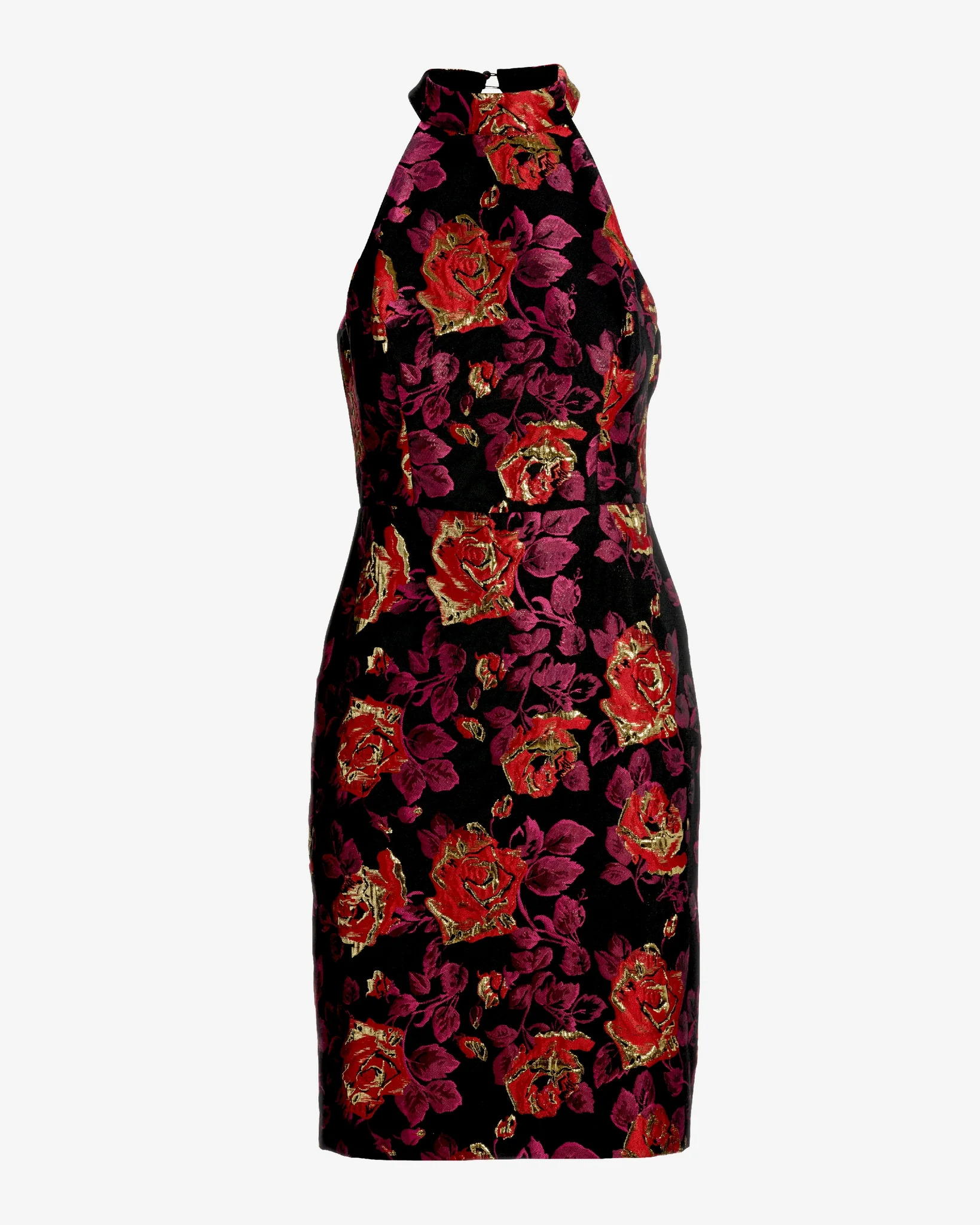 Jacquard Floral Sheath Mock Neck Dress Black Multi - Mycitystee