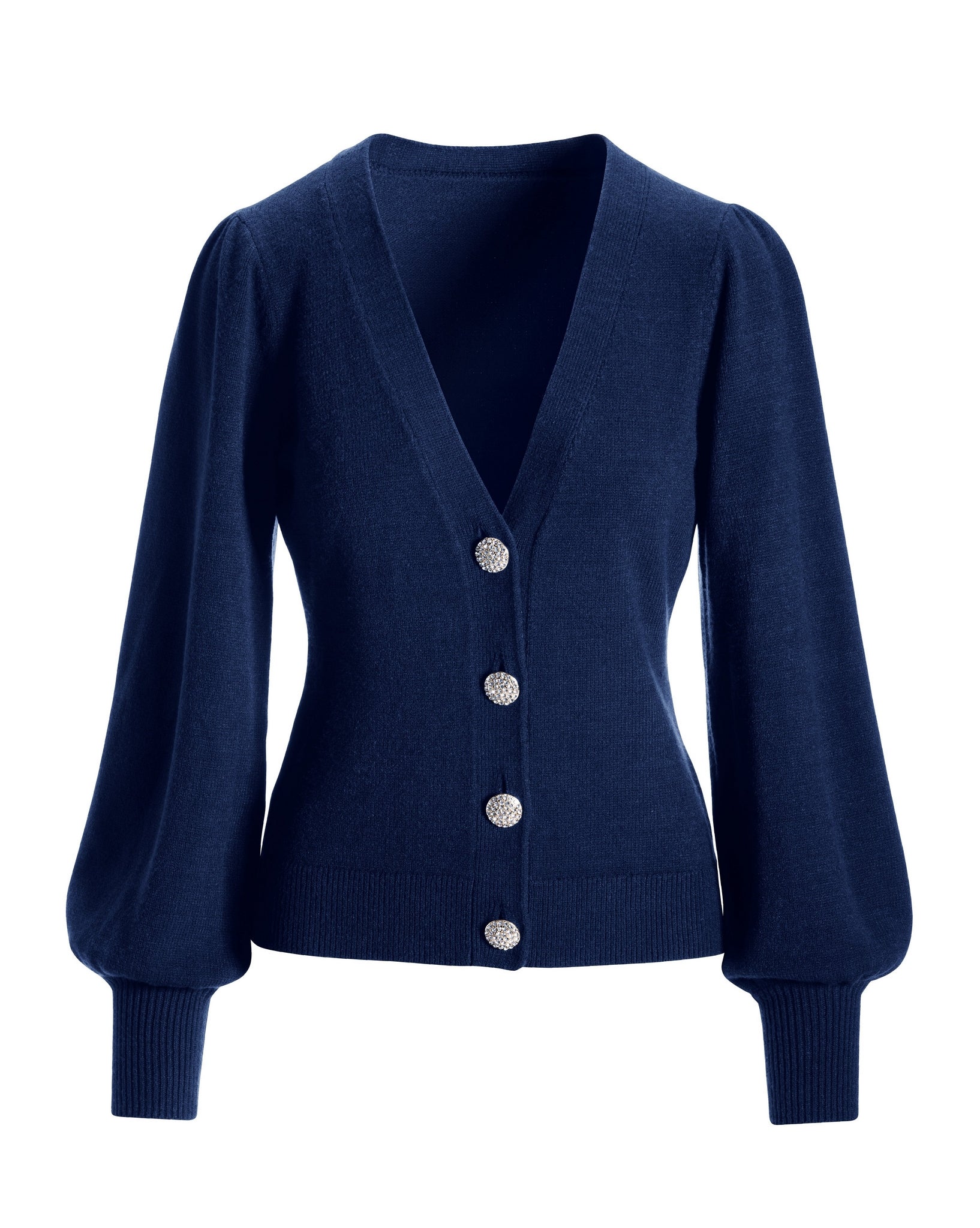 Embellished Button Puff Sleeve Cardigan Navy - Mycitystee