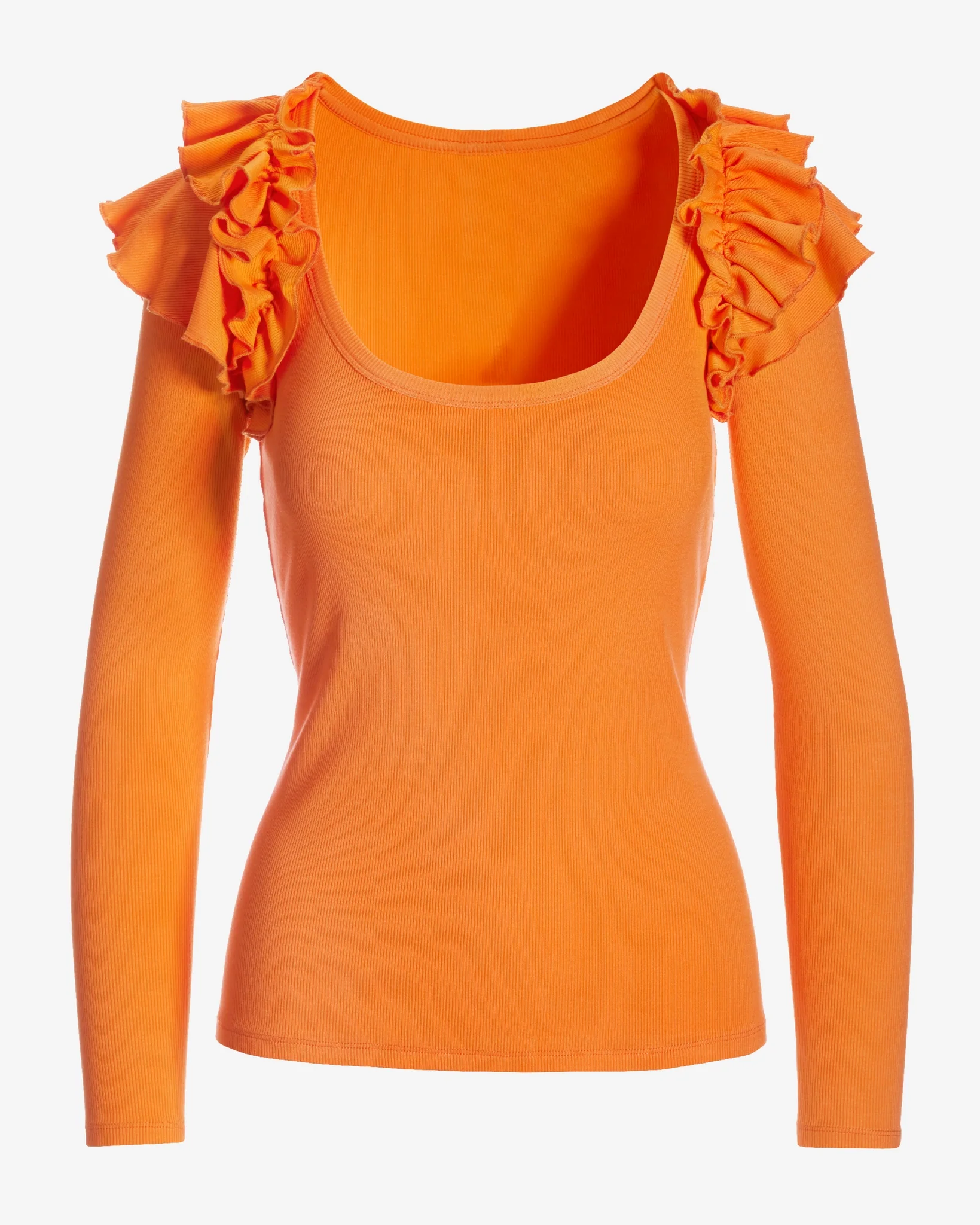 So Essential Ruffle Ribbed Long Sleeve Top Nectarine - Mycitystee