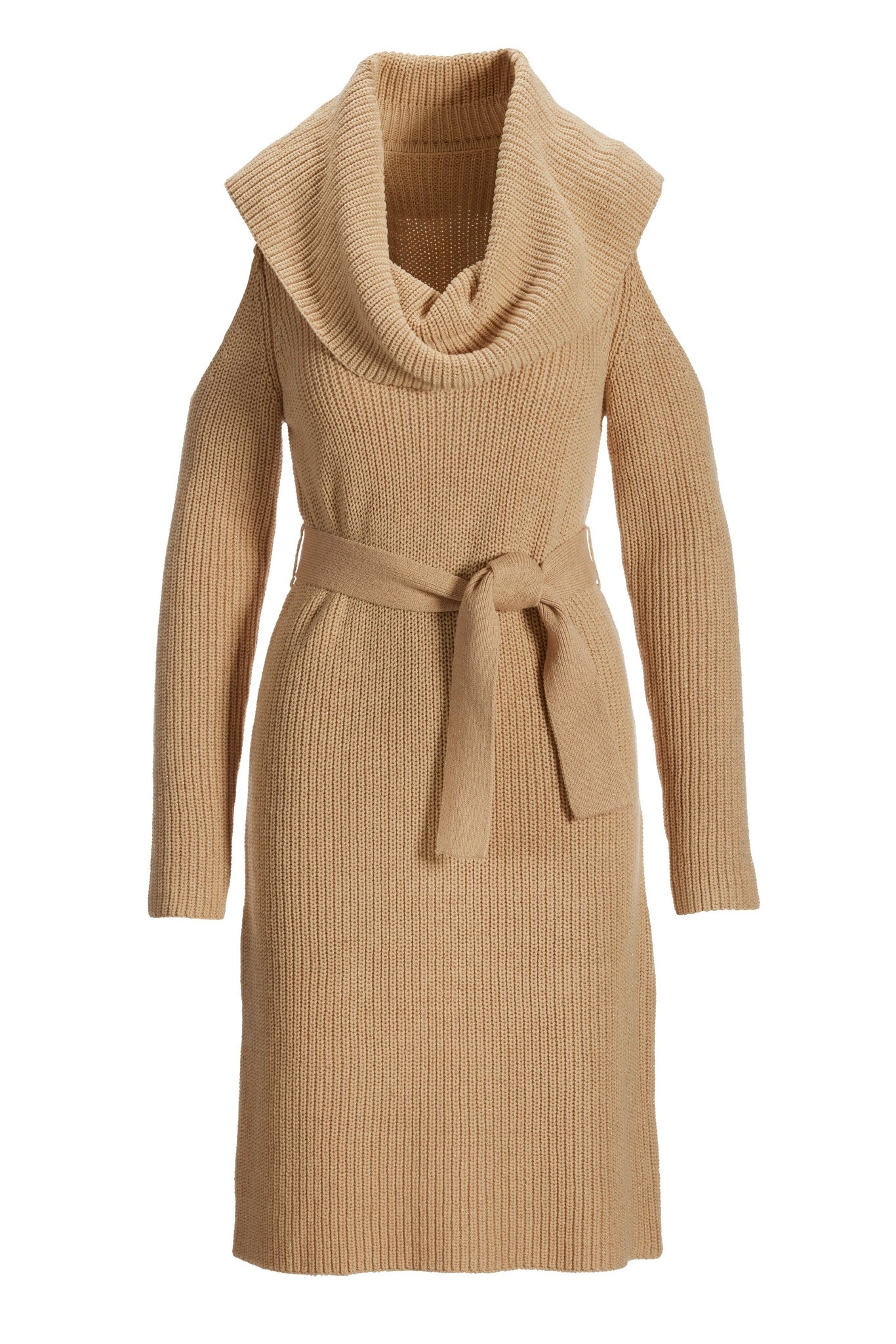 Cold-Shoulder Lurex Cowl-Neck Sweater Dress Gold - Mycitystee