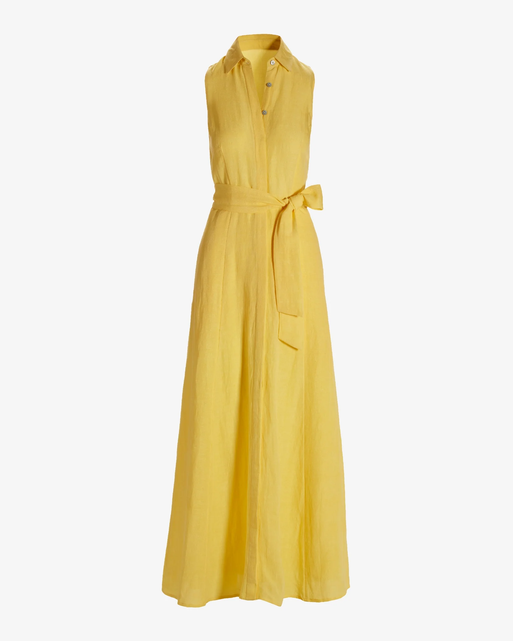 Sleeveless Linen Maxi Shirt Dress Lemon Drop - Mycitystee
