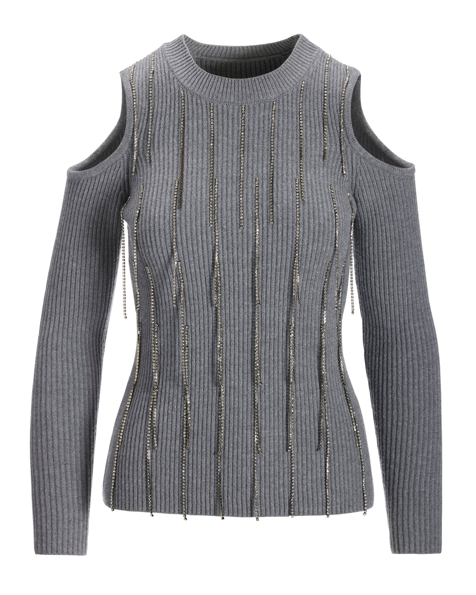 Rhinestone Fringe Sweater Charcoal - Mycitystee