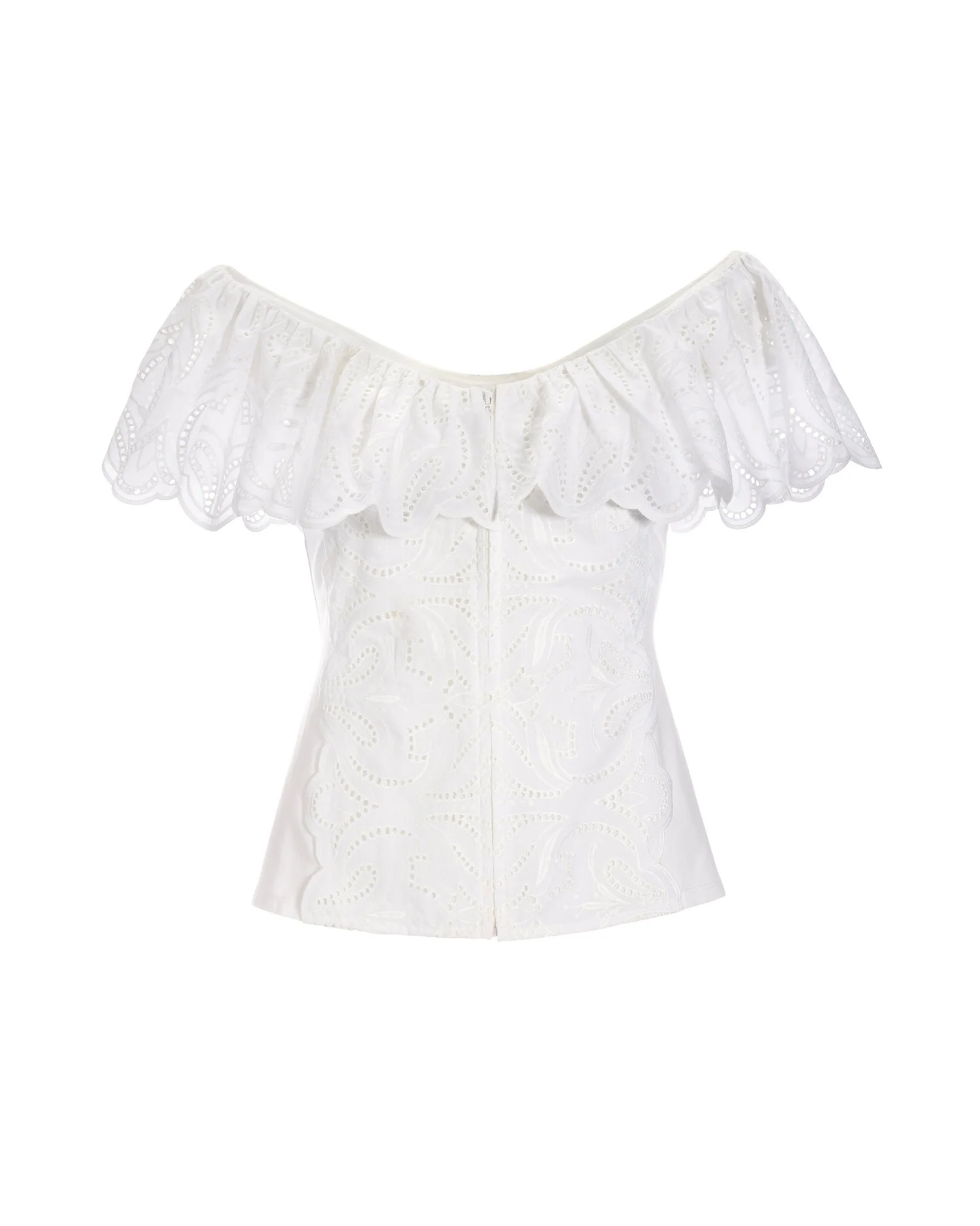 Eyelet Ruffle Zip-Up Top White - Mycitystee