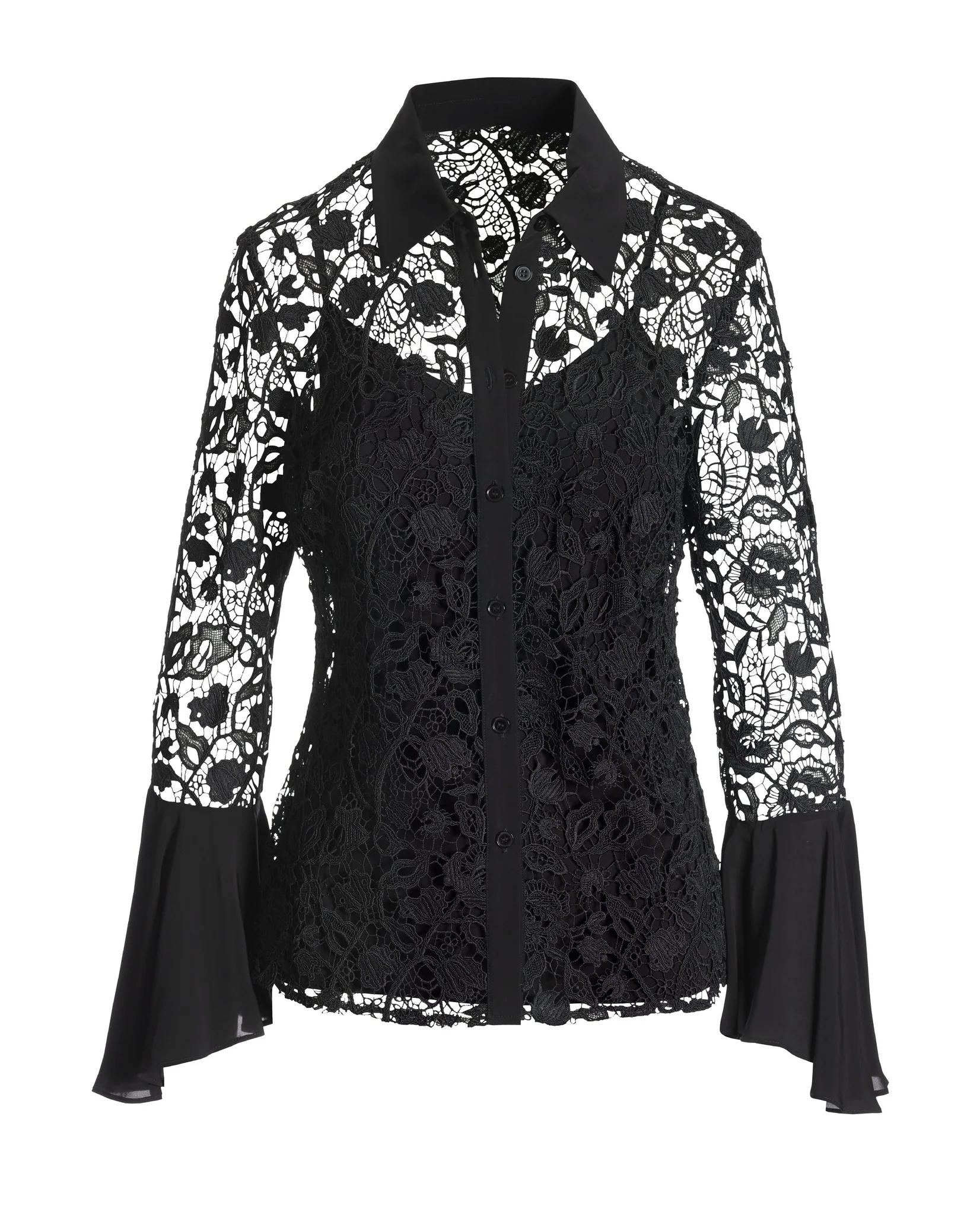Lace Alexa Flare Sleeve Shirt Black - Mycitystee