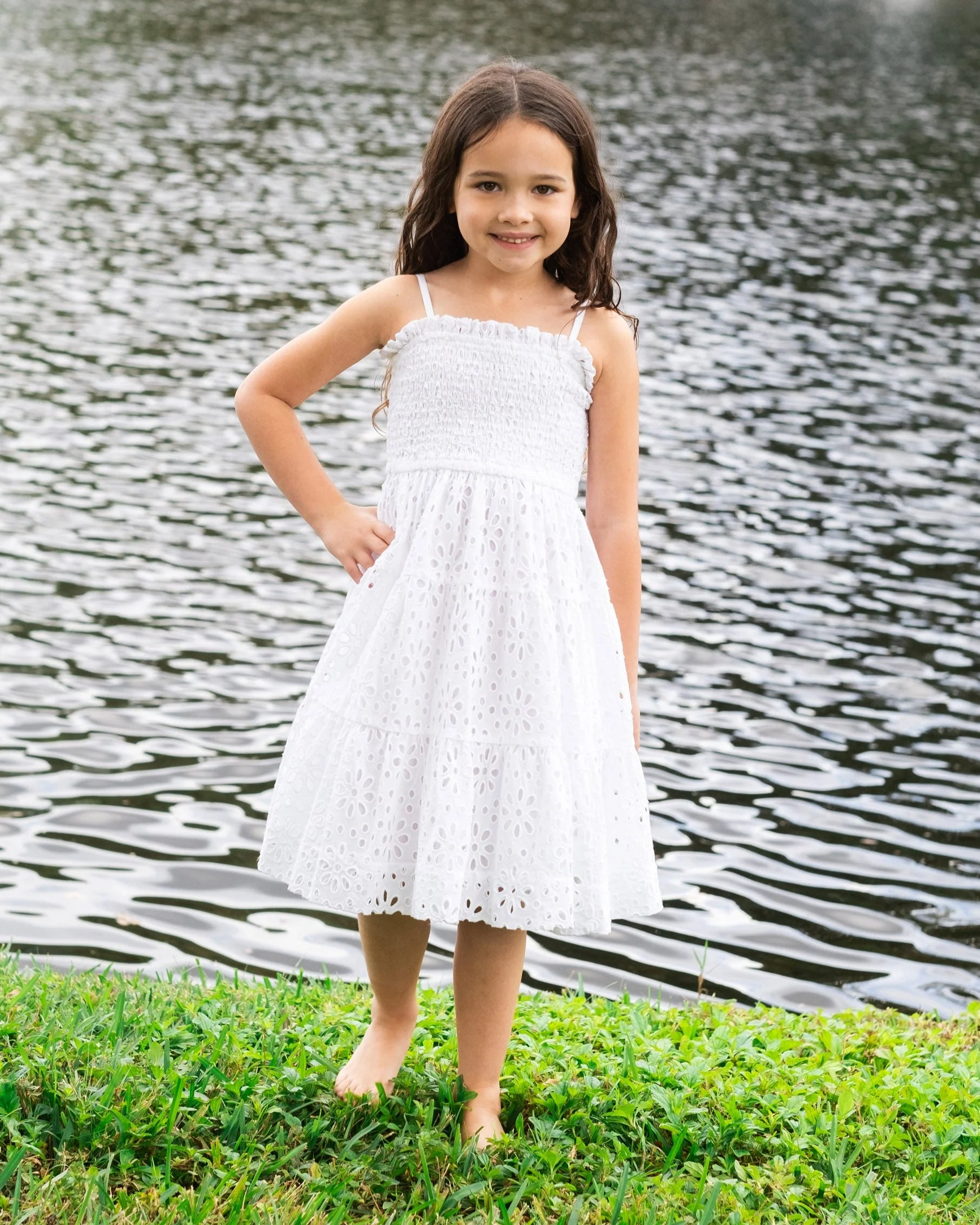 Girls Lila Dress In Fresh White Seaside Eyelet - Mycitystee