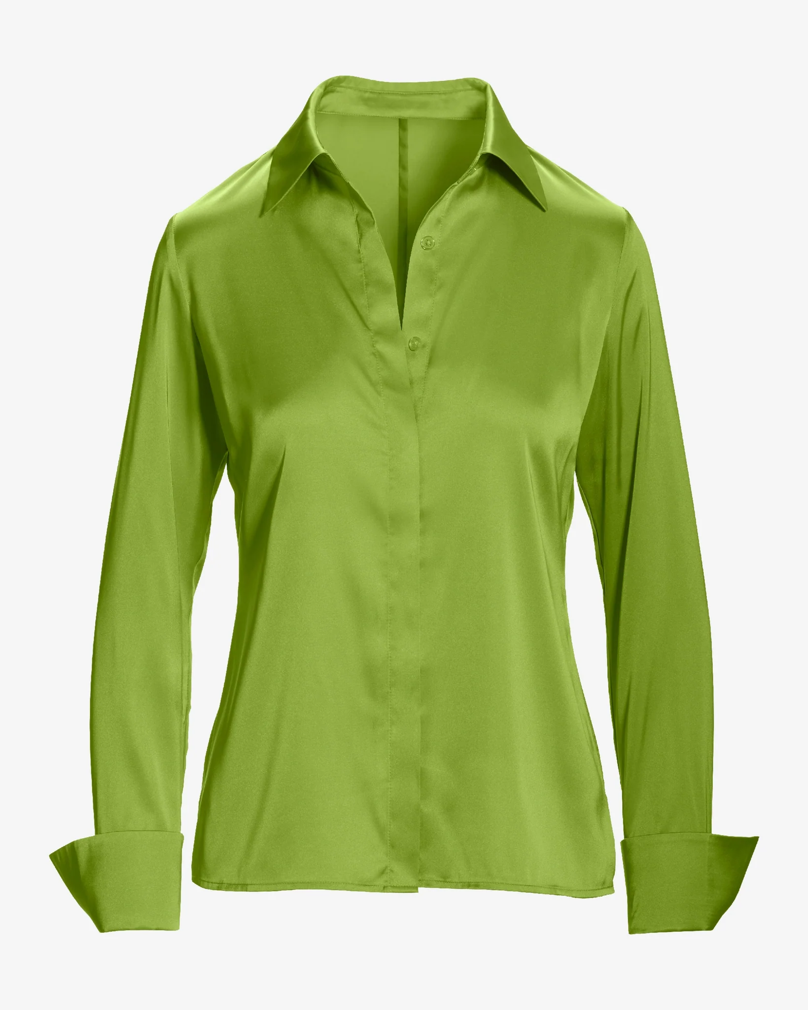 Sophia Button-Up Charmeuse Blouse Bright Chartreuse - Mycitystee