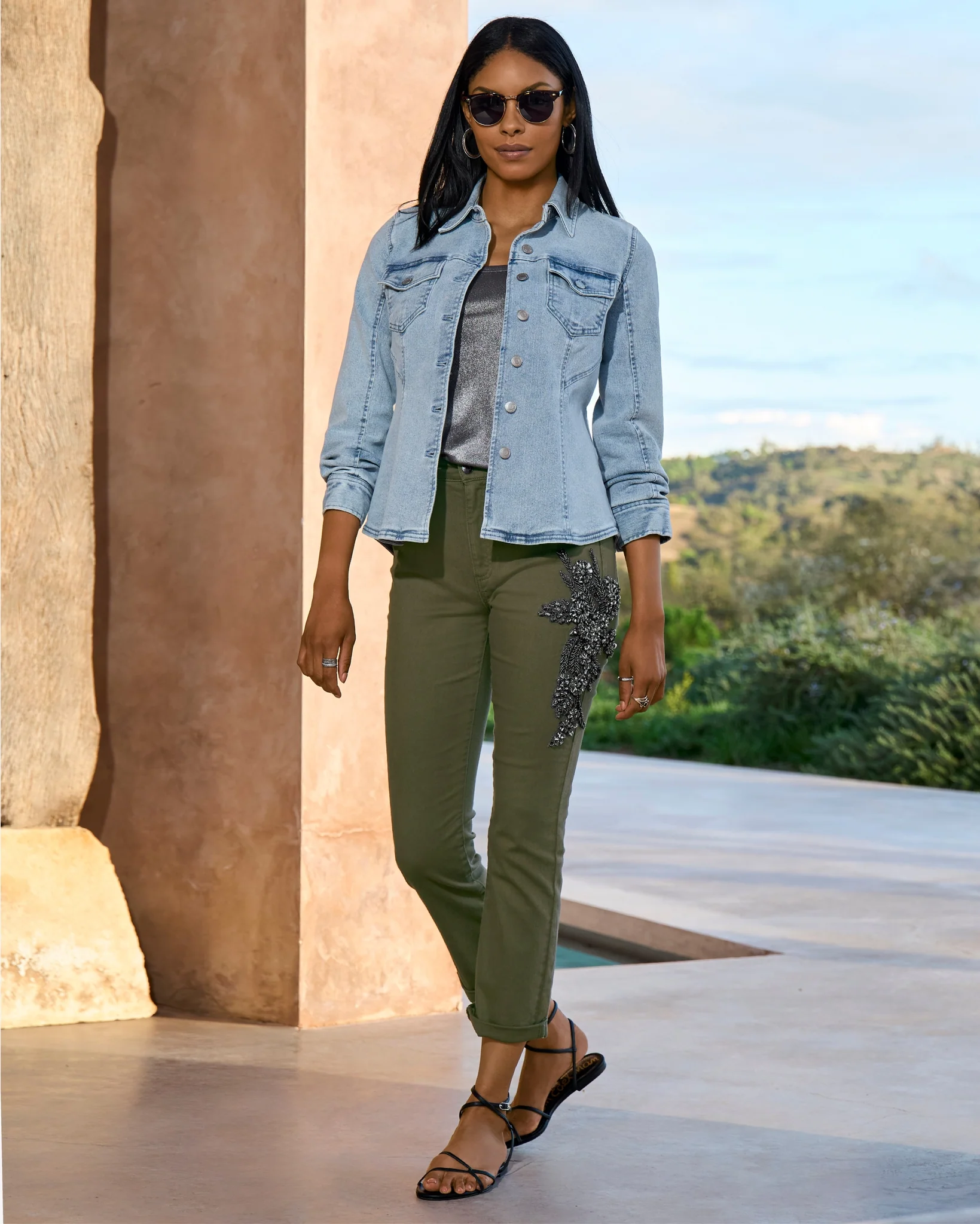 Newport Crystal Trim Tonal Jean Olive - Mycitystee