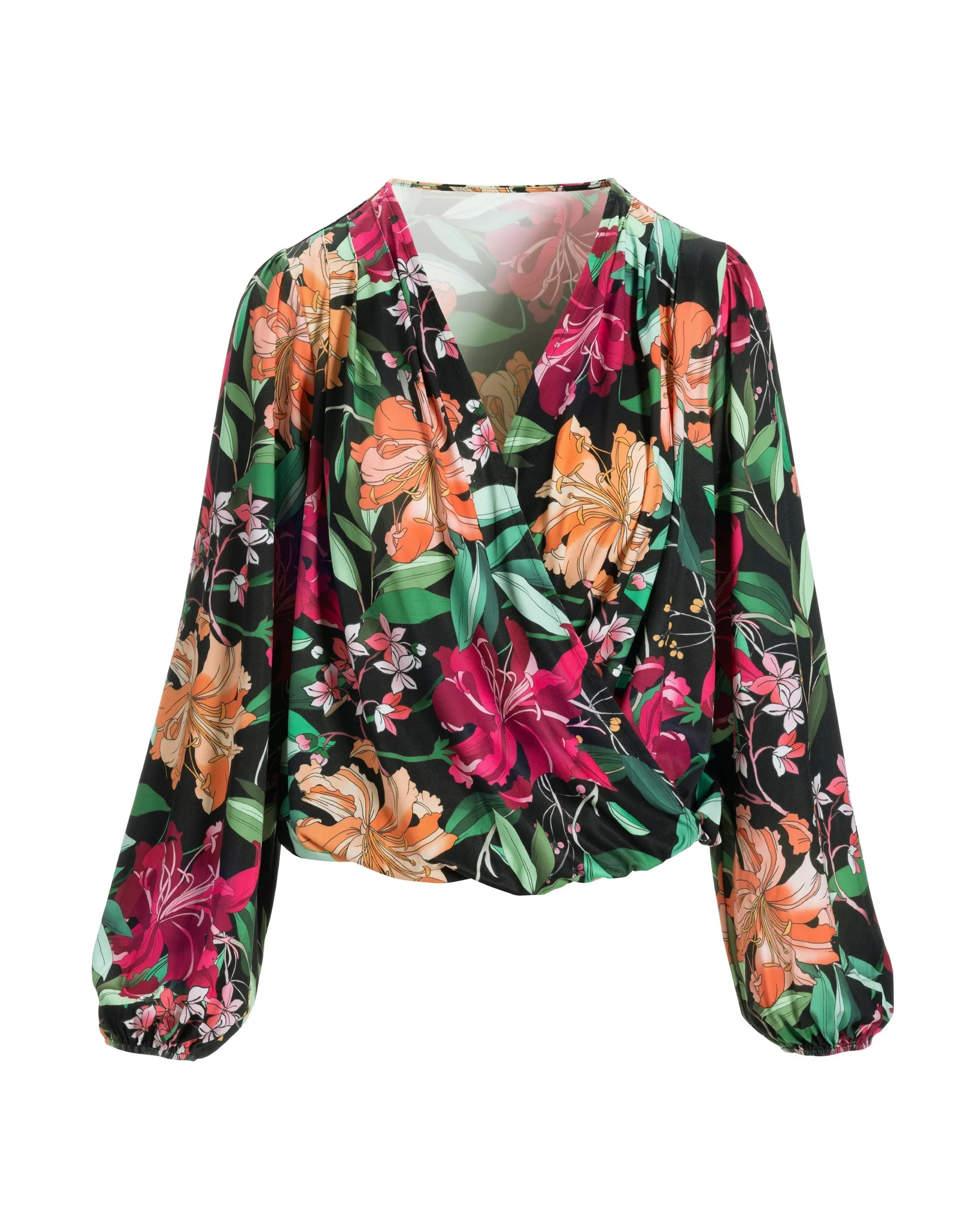 Floral Surplice Top Black Multi - Mycitystee
