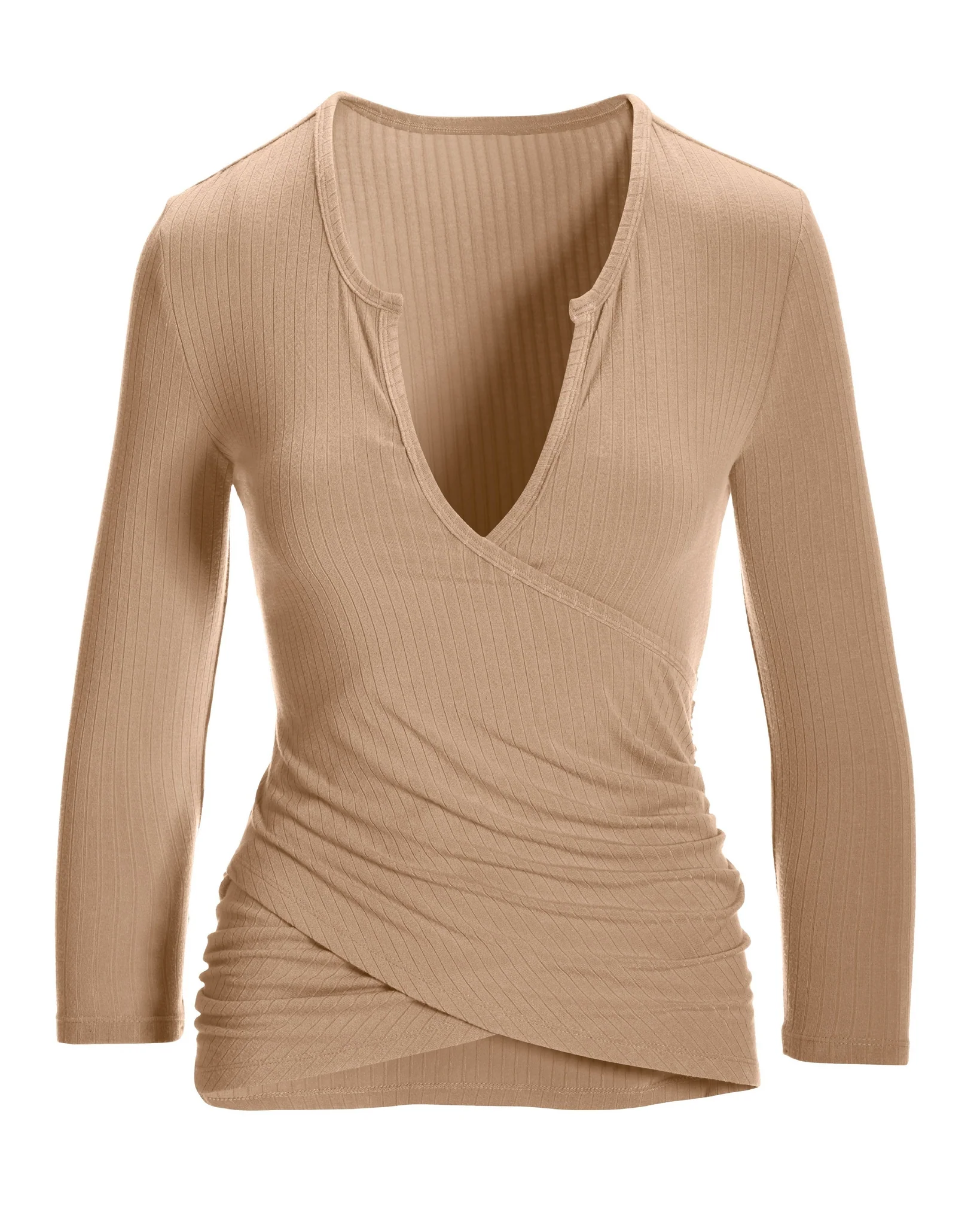 Rib Surplice Notch Top Sesame - Mycitystee