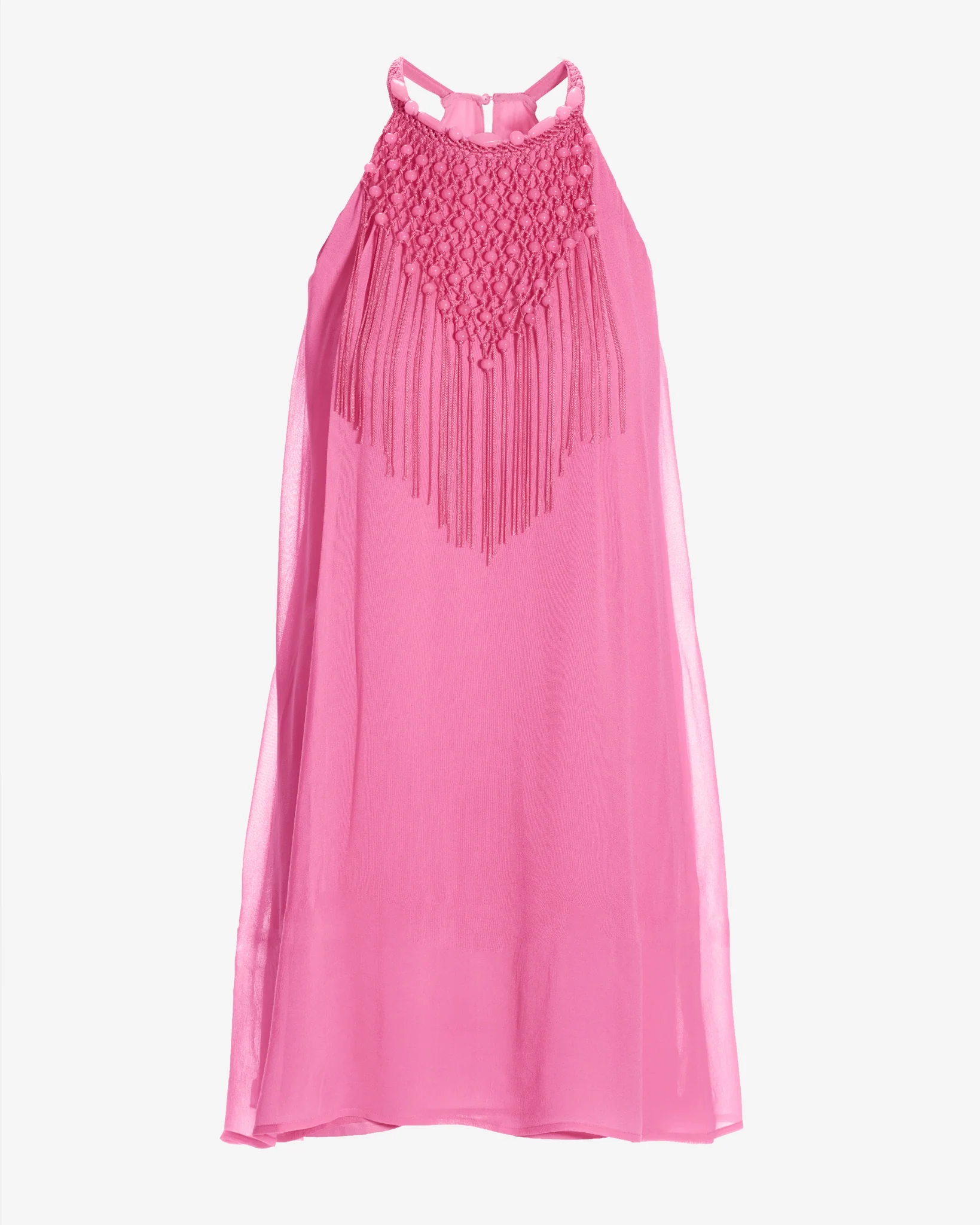Bead Fringe Flowy Halter Dress Aurora Pink - Mycitystee