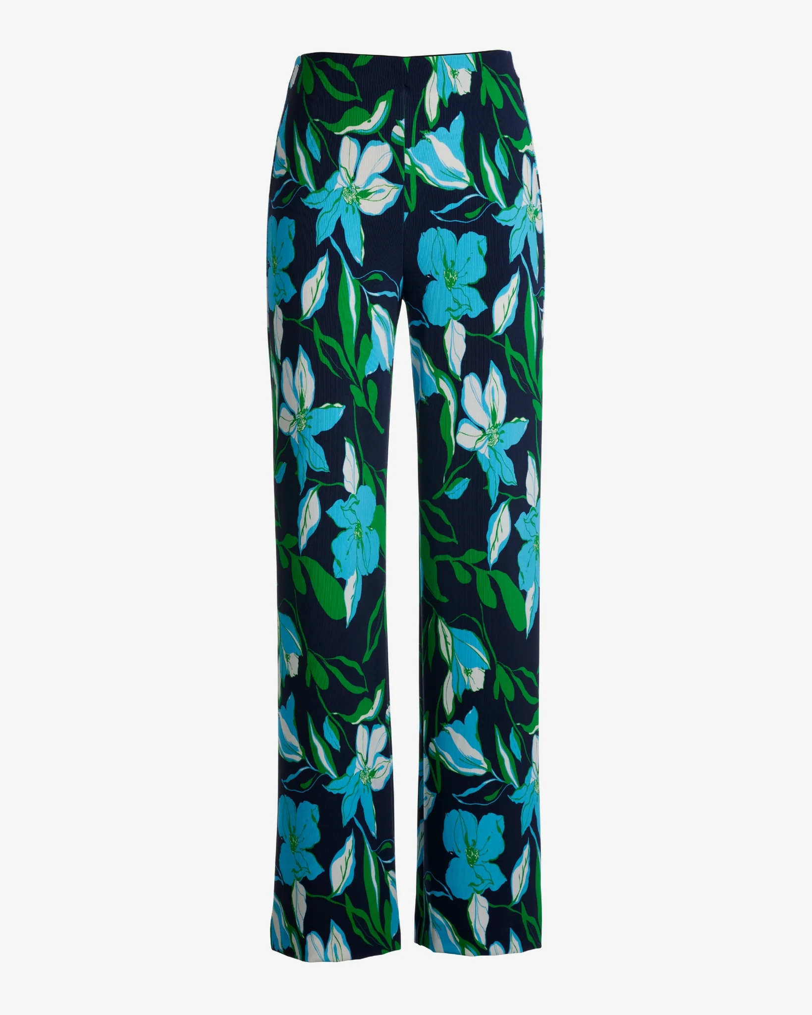 Beyond Travel Summer Lilies Navy Print High Rise Palazzo Pant Maritime Navy/Fern Green - Mycitystee