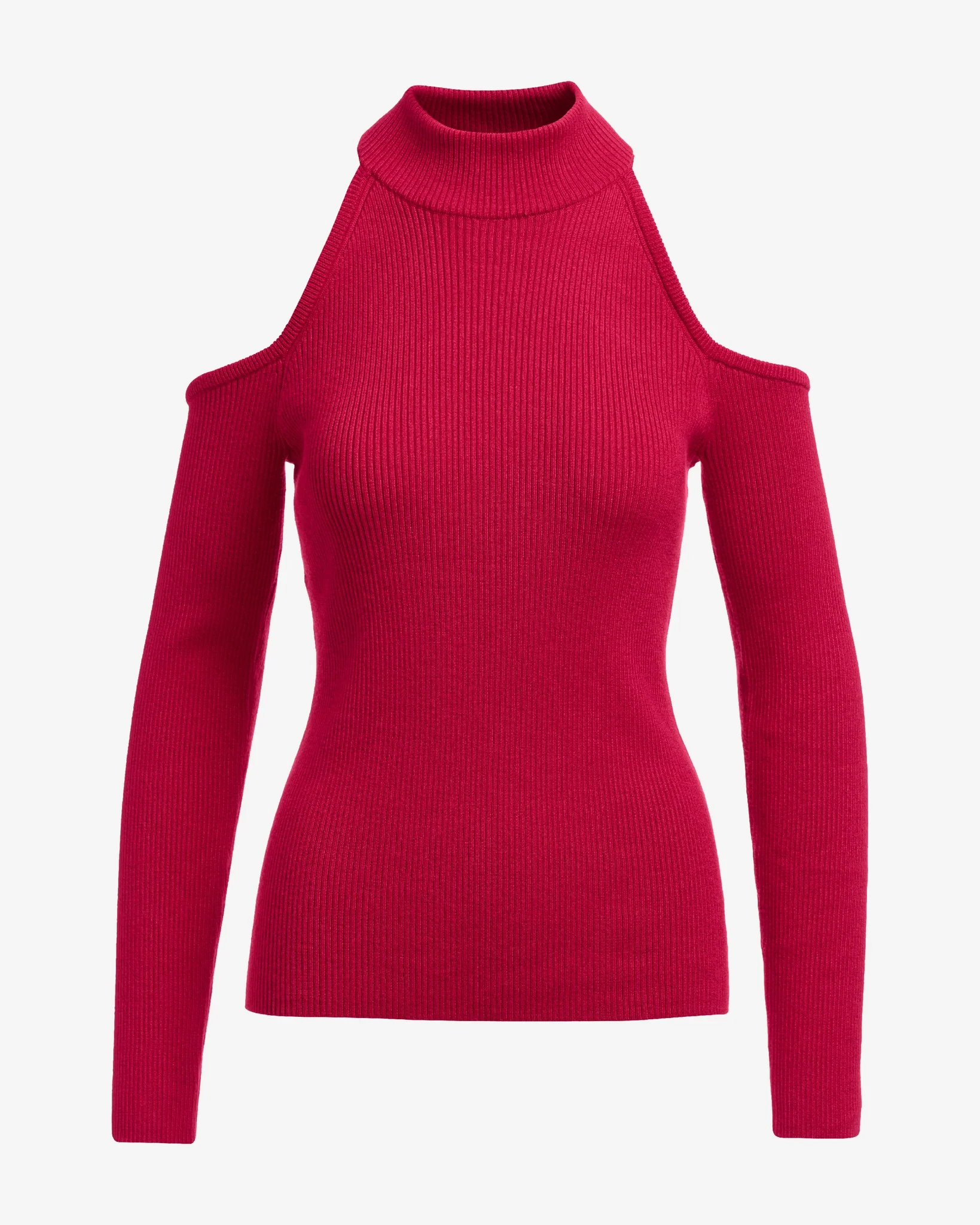 Ribbed Cold Shoulder Sweater Lipstick Red - Mycitystee
