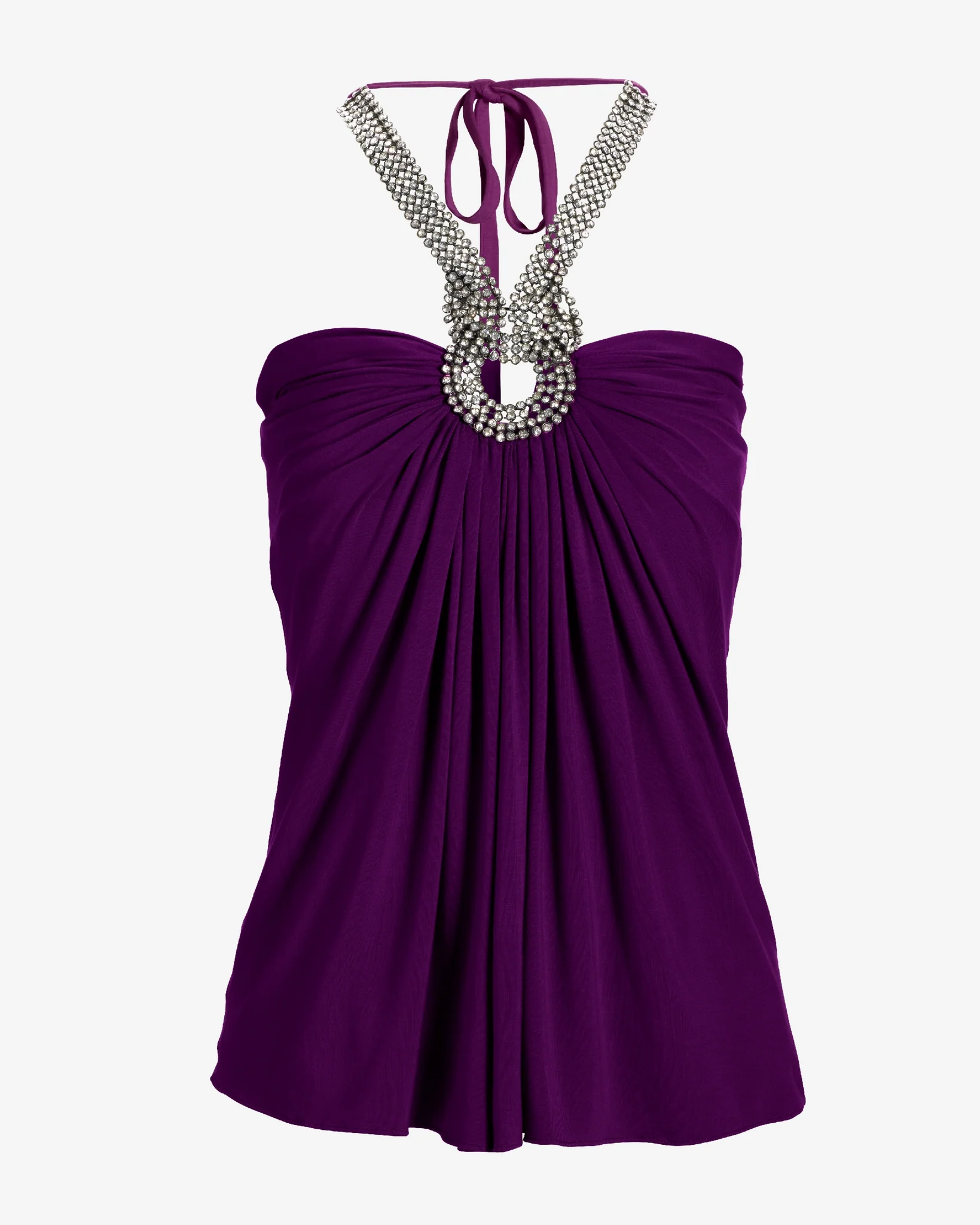 Twisted Rhinestone Halter Knit Top Grape Juice - Mycitystee