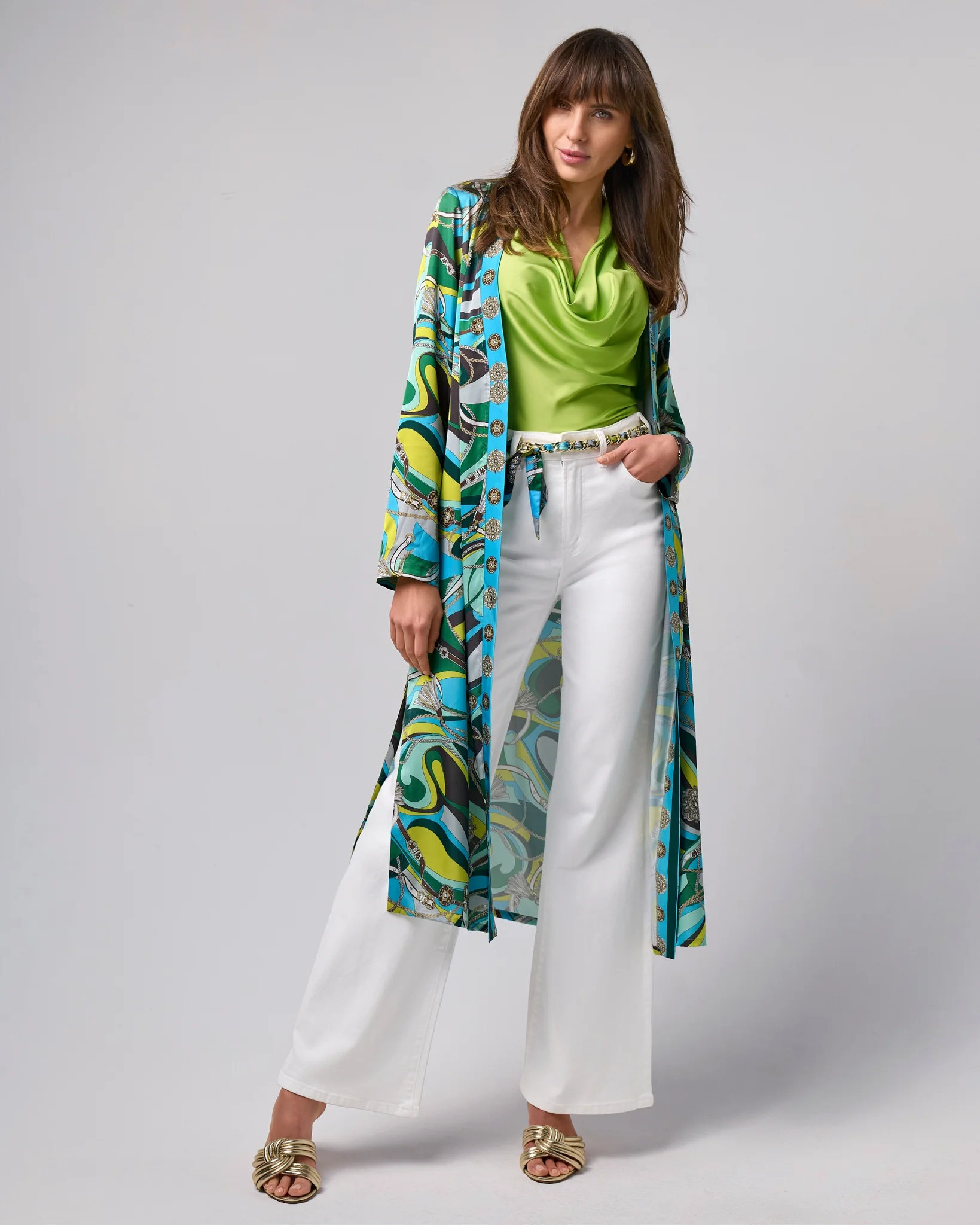 Abstract Belts Print Charmeuse Duster Abstract Belts - Mycitystee