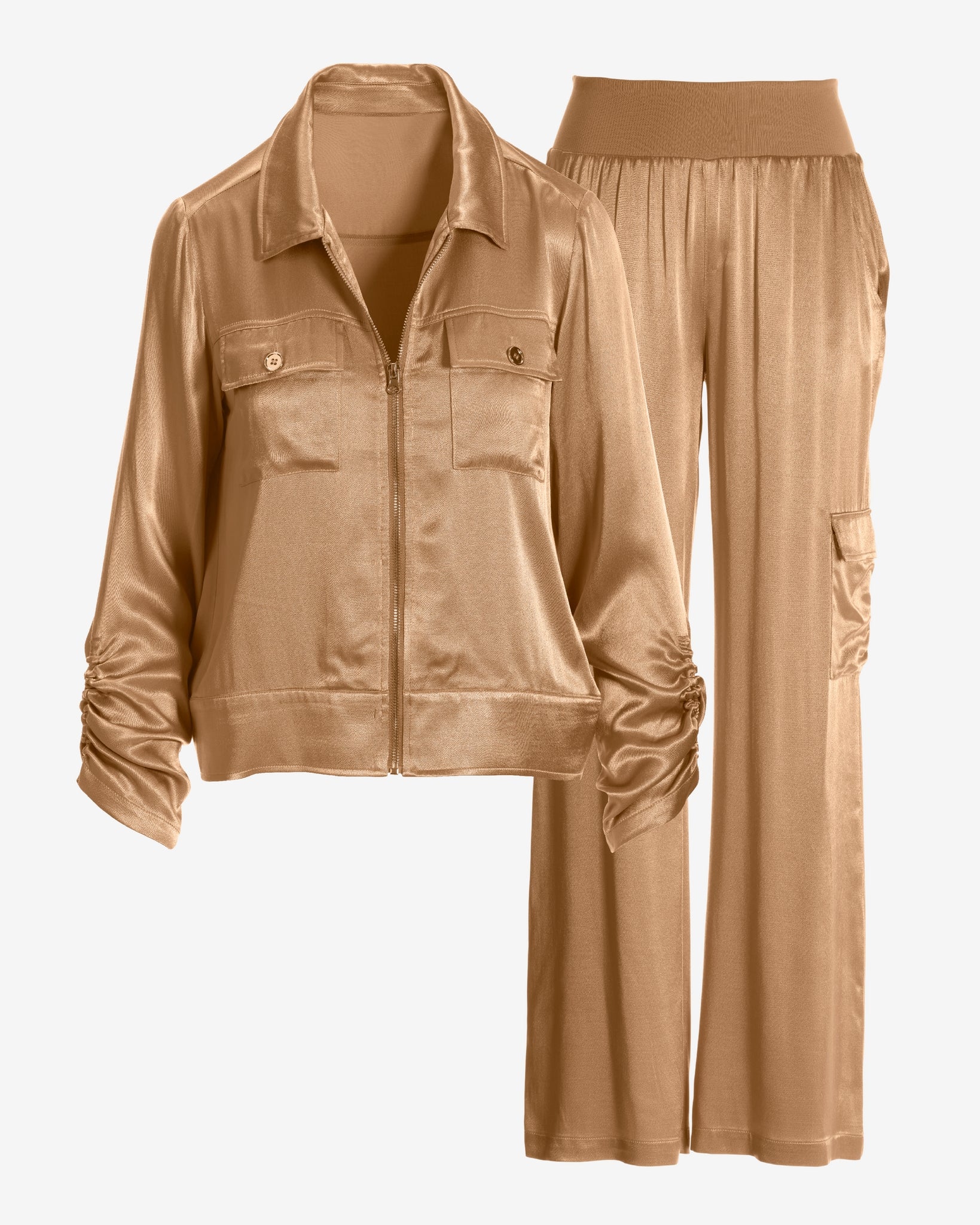 Charmeuse Utility Zip Wide Leg Cargo Set Champagne - Mycitystee