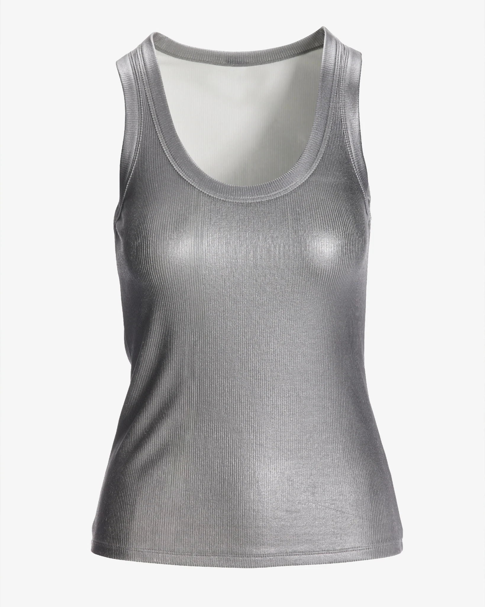 So Essential Foil Ribbed Scoop Neck Tank Top Silver - Mycitystee