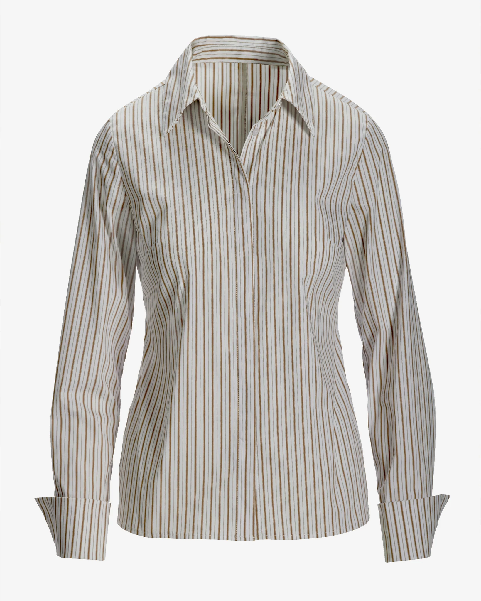 Essential Camel Stripe Sophia Button Up Poplin Shirt Camel/White - Mycitystee