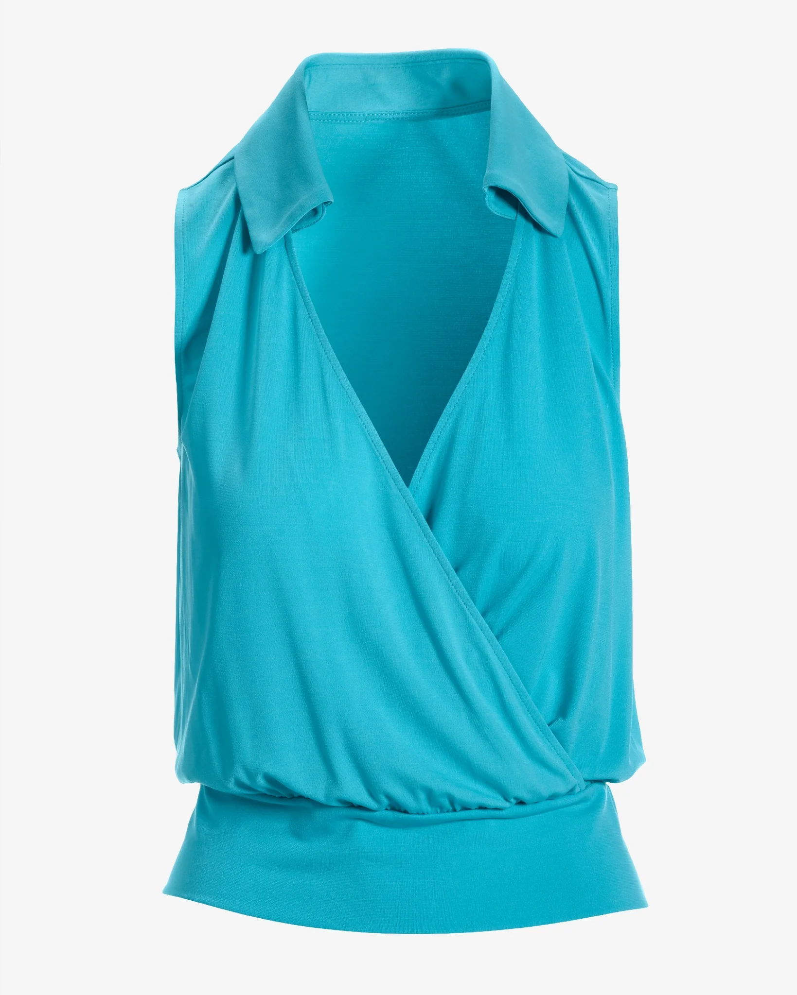 So Chic Collared Surplice Blouson Knit Top Blue Atoll - Mycitystee
